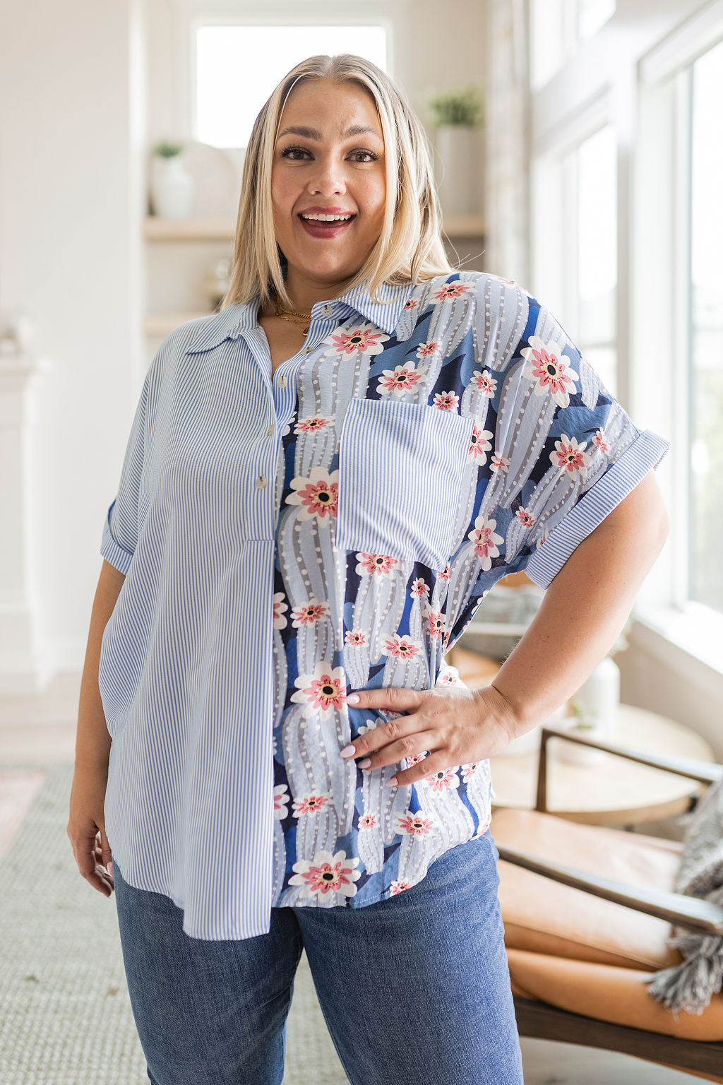 Best Of Both Worlds Button Down Top - Jodifl