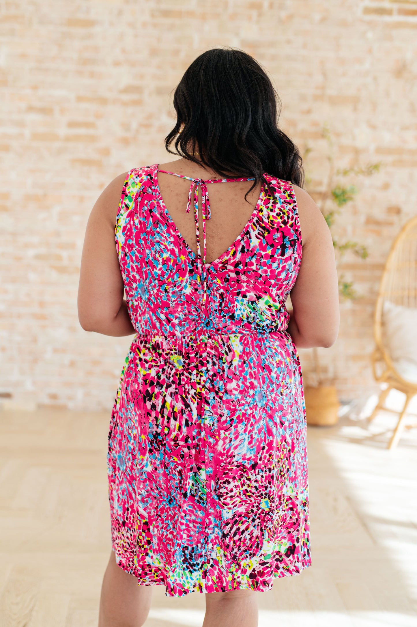 Bless Your Heart V-Neck Dress in Neon Fuchsia - White Birch