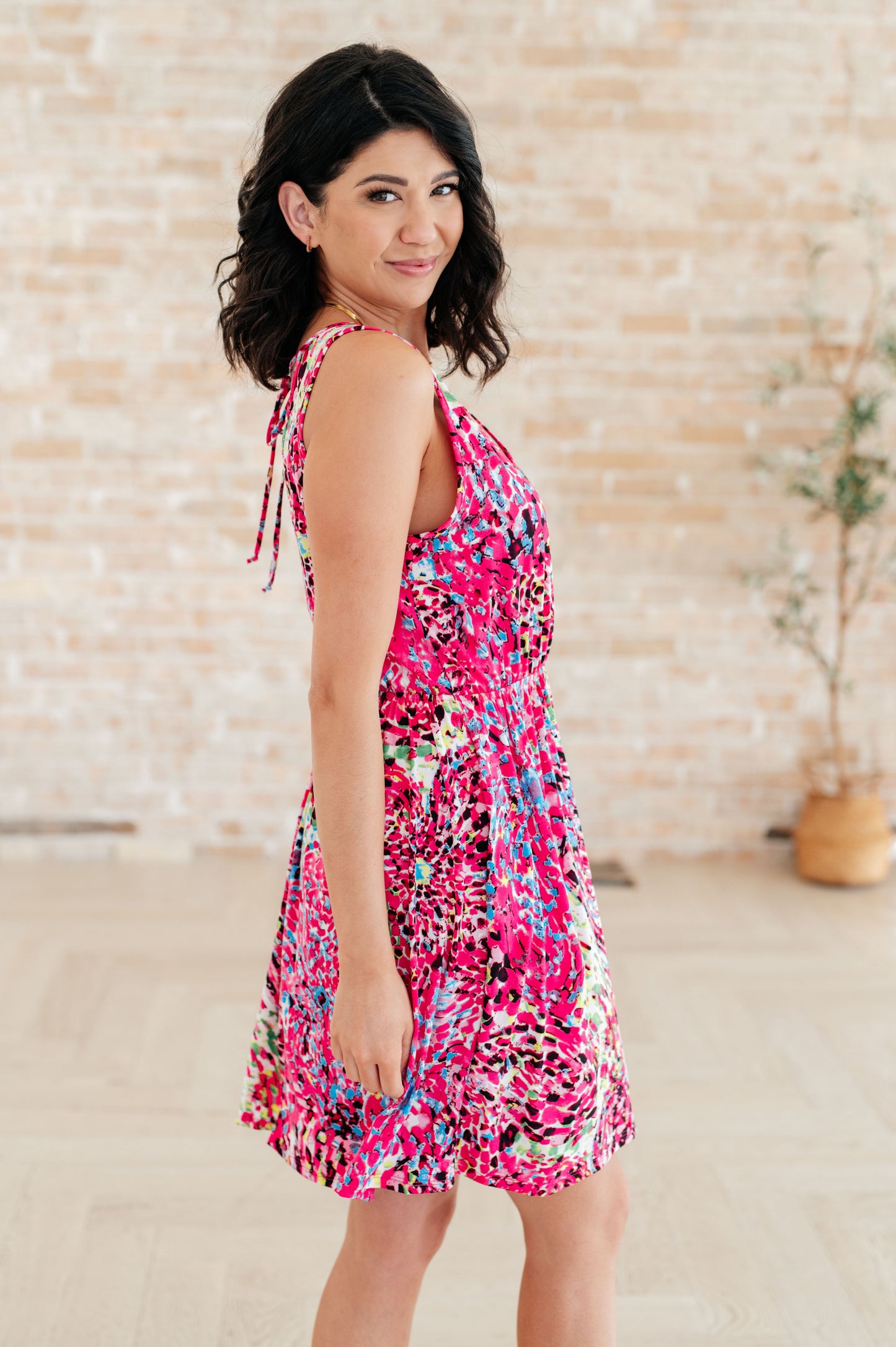 Bless Your Heart V-Neck Dress in Neon Fuchsia - White Birch