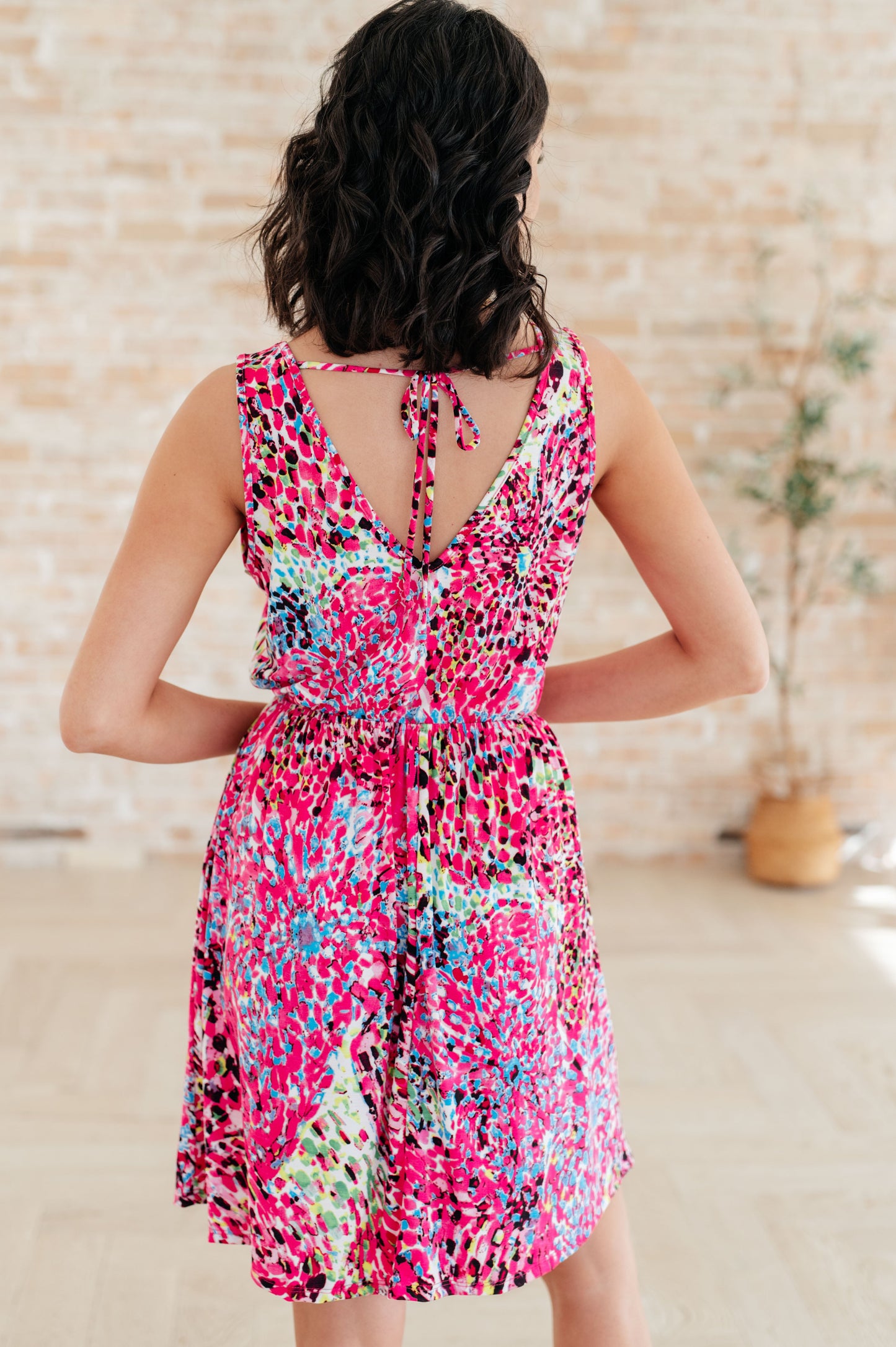 Bless Your Heart V-Neck Dress in Neon Fuchsia - White Birch
