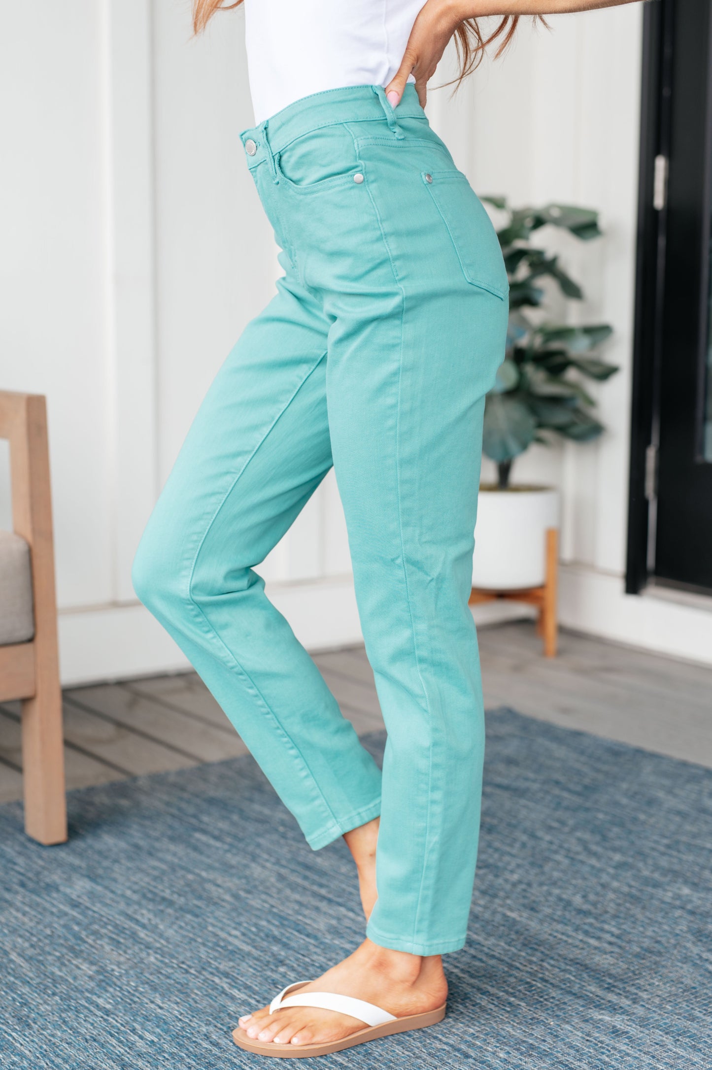 Bridgette High Rise Garment Dyed Slim Jeans in Aquamarine - Judy Blue