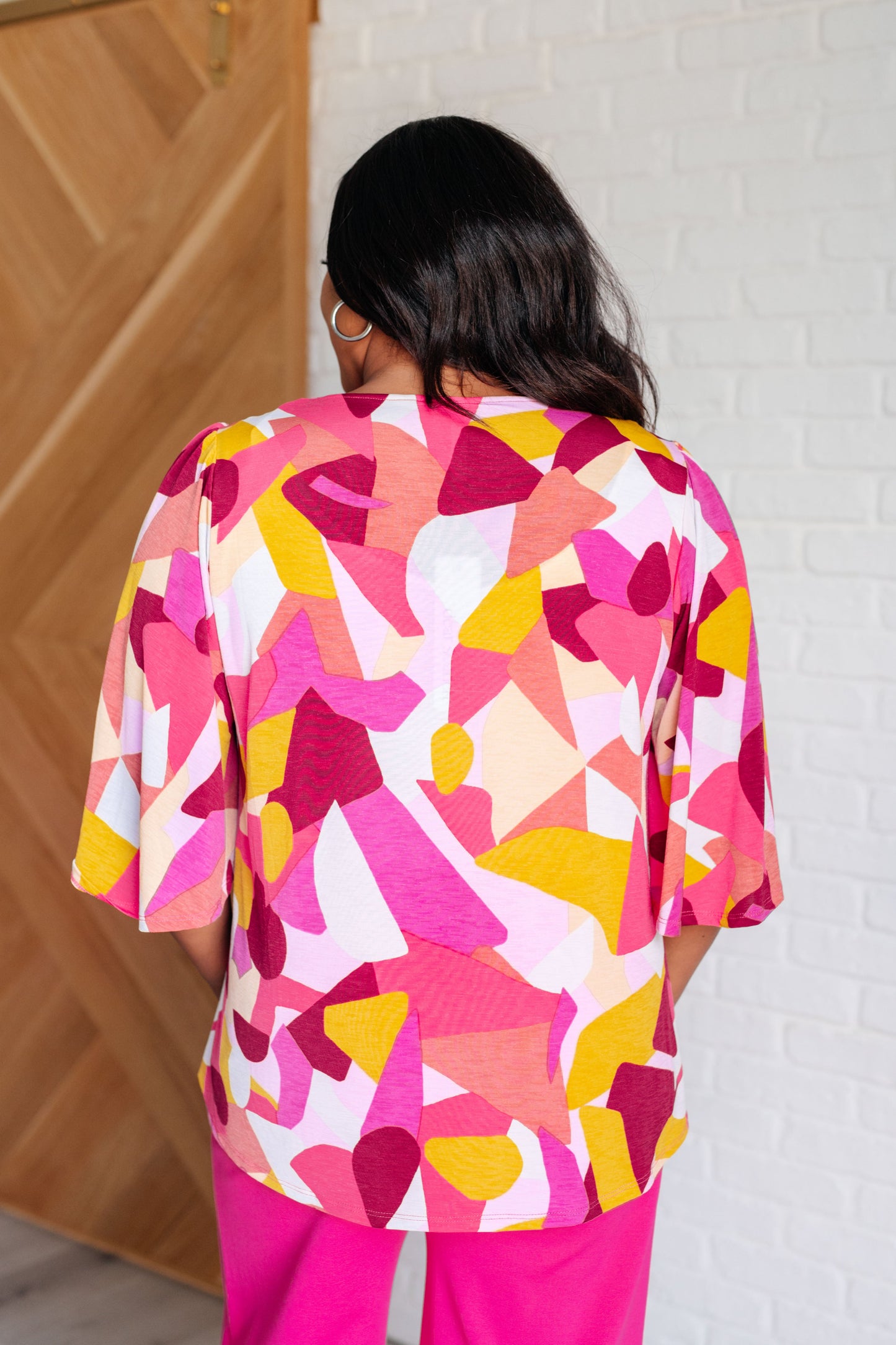 Cali Blouse in Magenta and Mustard Abstract - Dear Scarlett