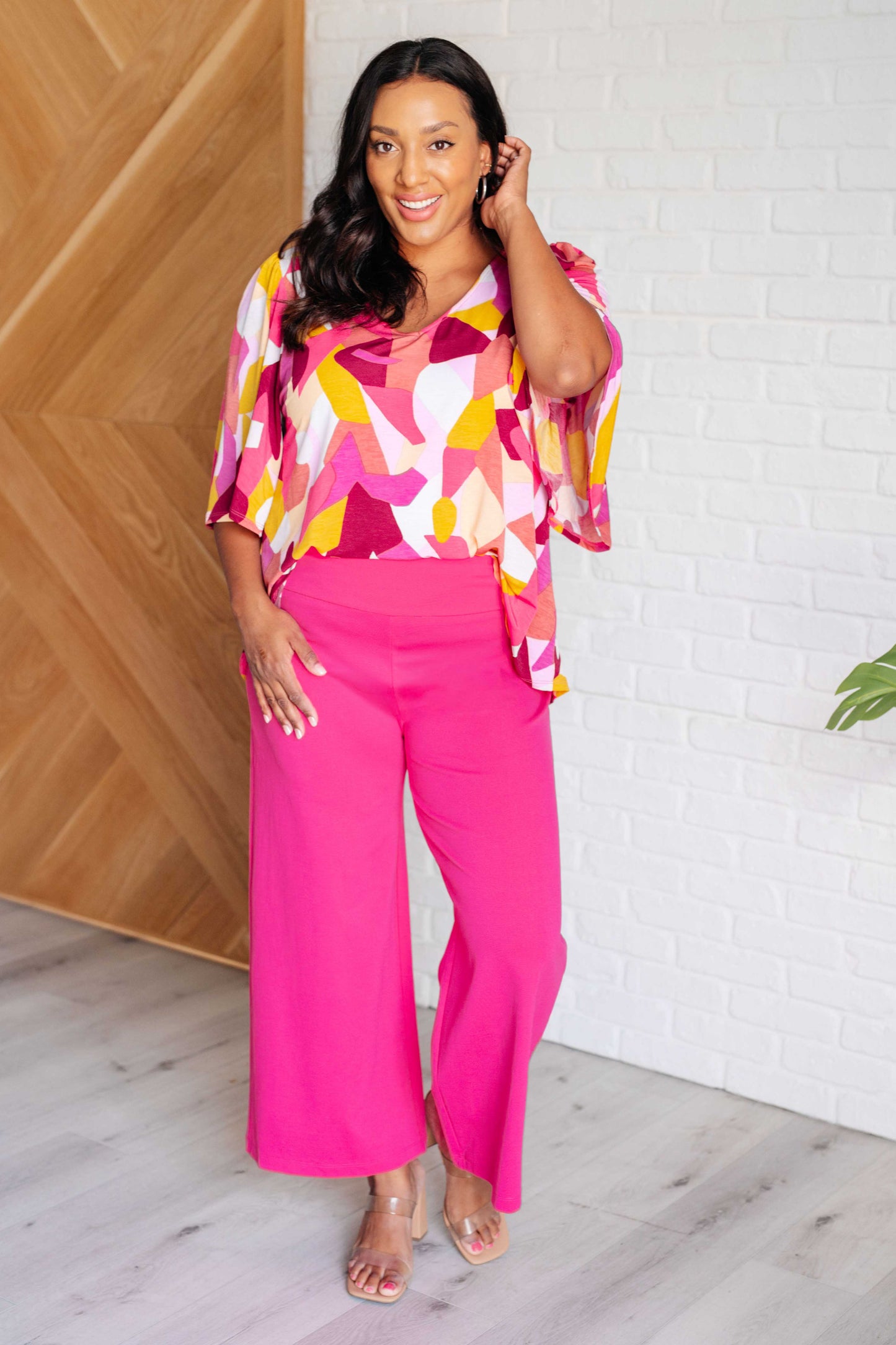 Cali Blouse in Magenta and Mustard Abstract - Dear Scarlett