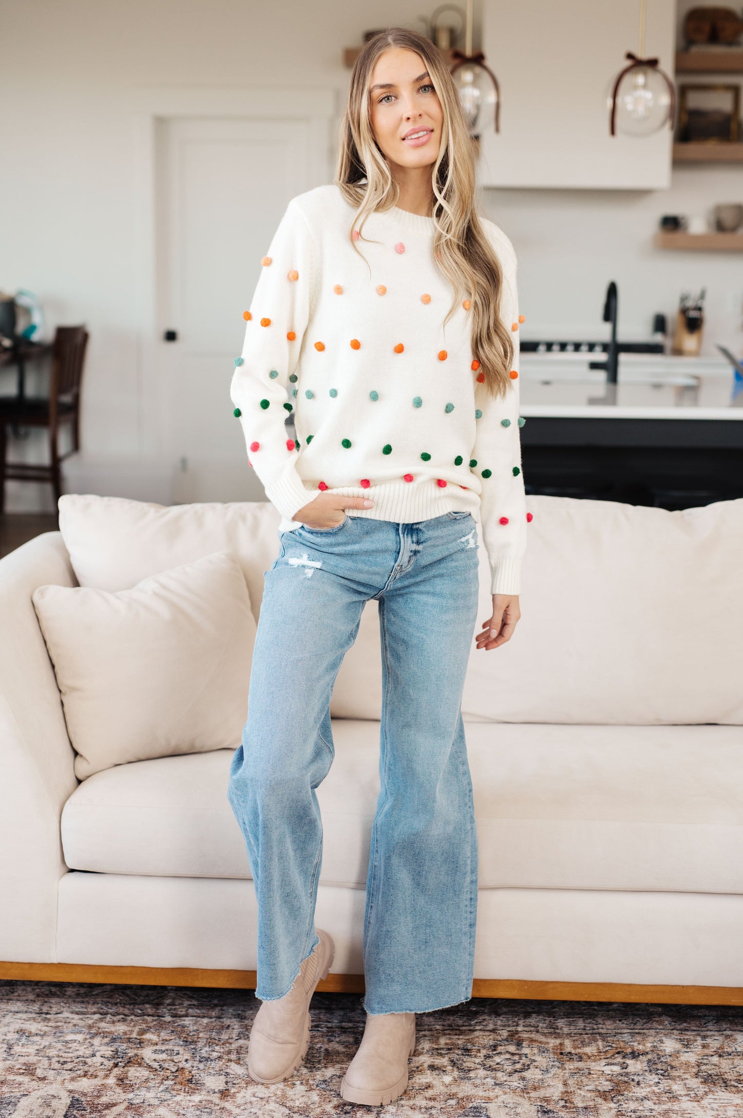 Candy Buttons Pom Detail Sweater - Jodifl