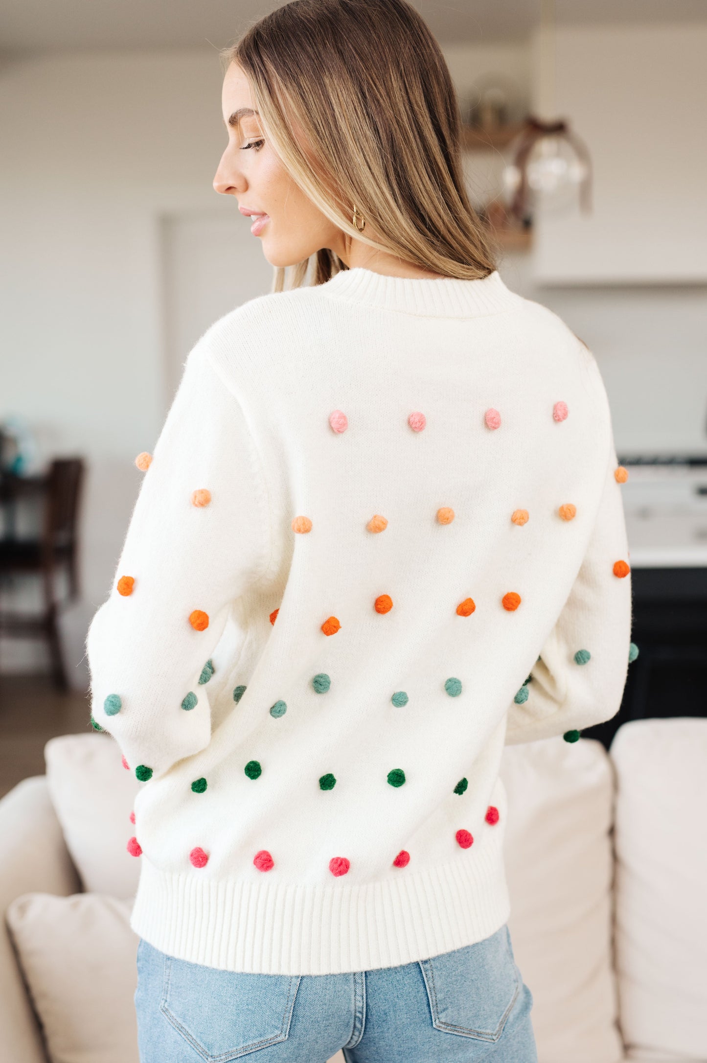 Candy Buttons Pom Detail Sweater - Jodifl