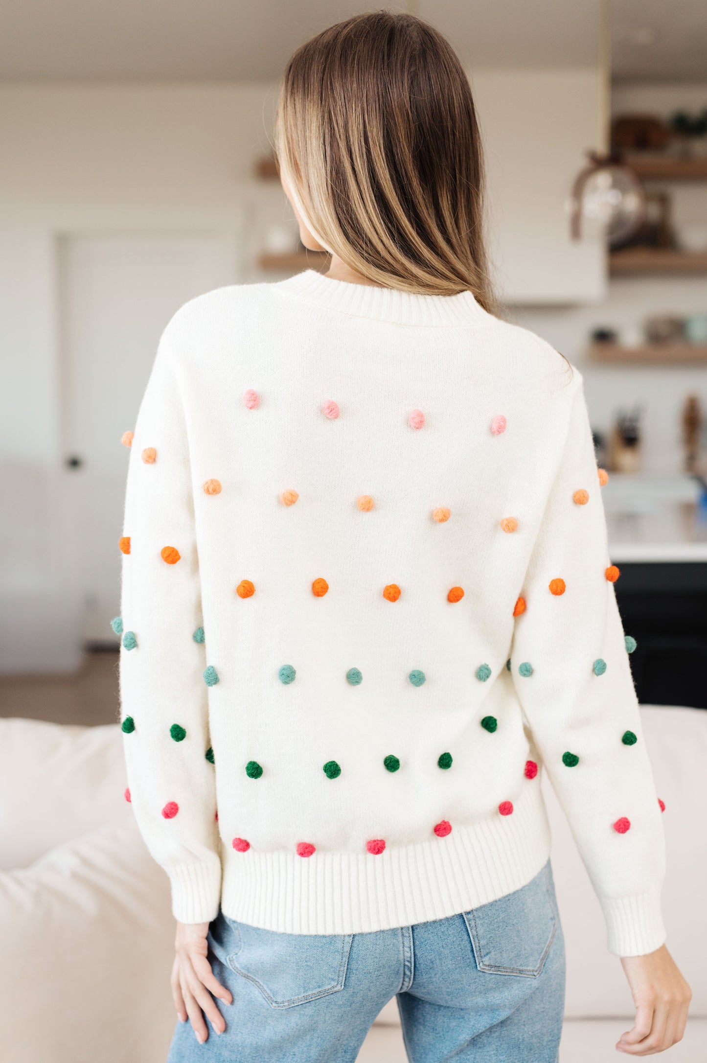 Candy Buttons Pom Detail Sweater - Jodifl