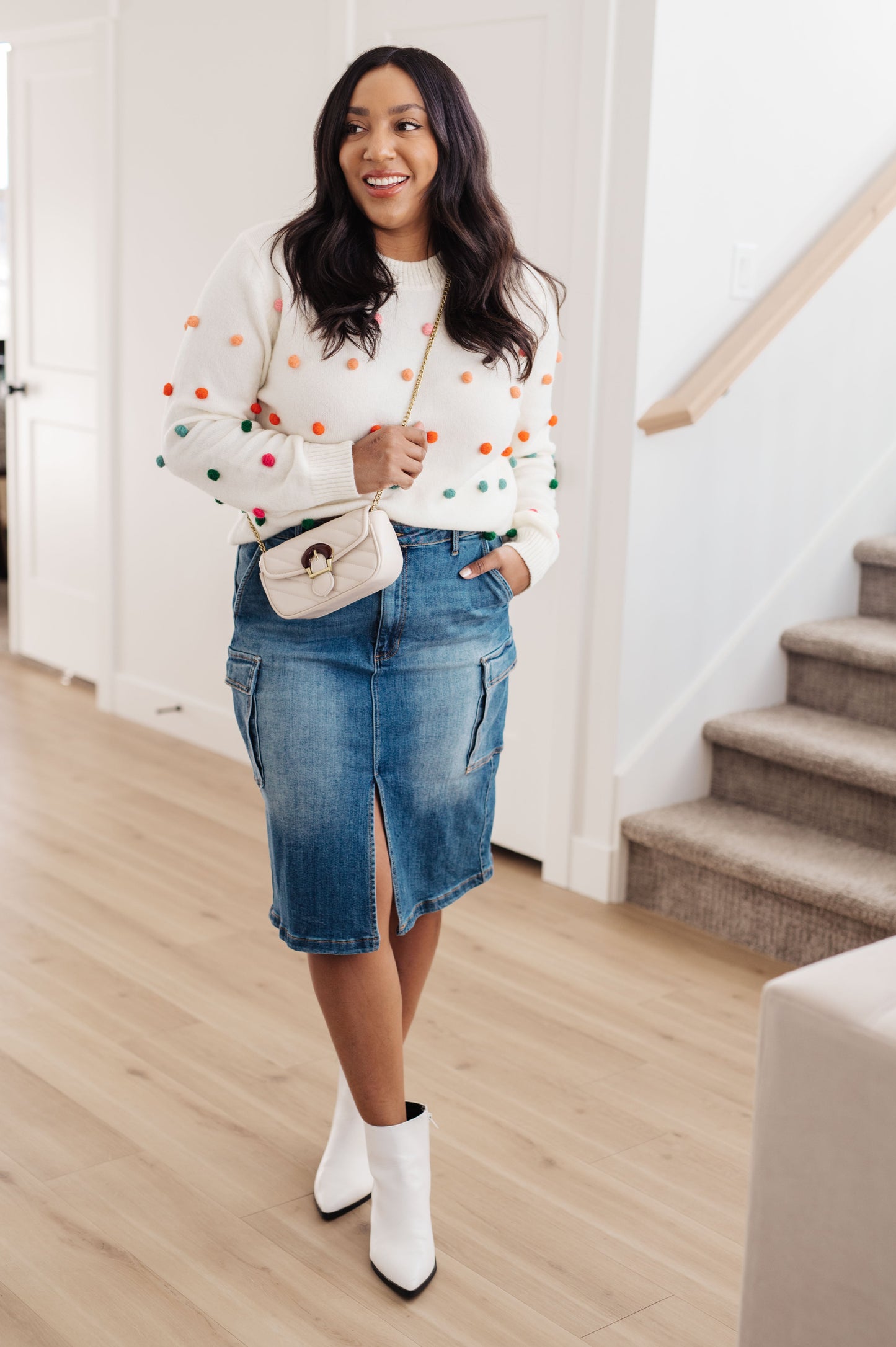 Candy Buttons Pom Detail Sweater - Jodifl
