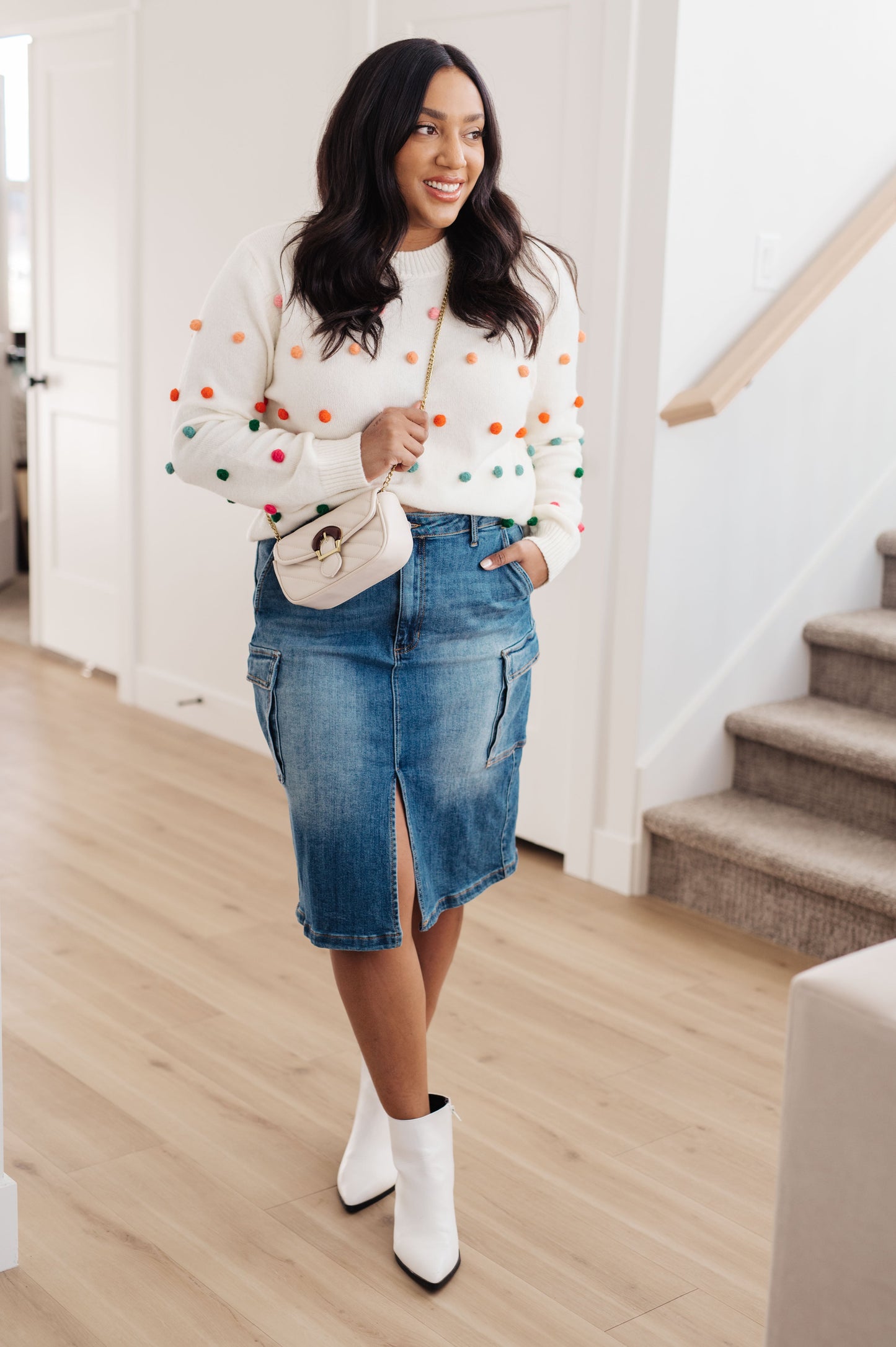 Candy Buttons Pom Detail Sweater - Jodifl