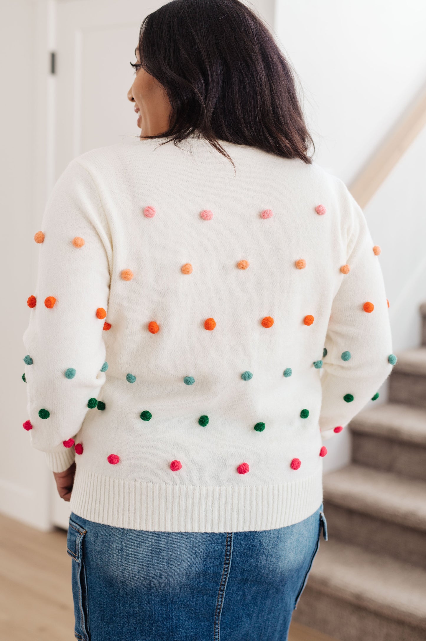 Candy Buttons Pom Detail Sweater - Jodifl