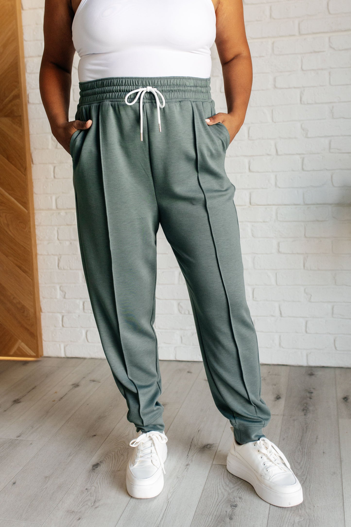 Center Seam Scuba Joggers in Ash Jade - Zenana