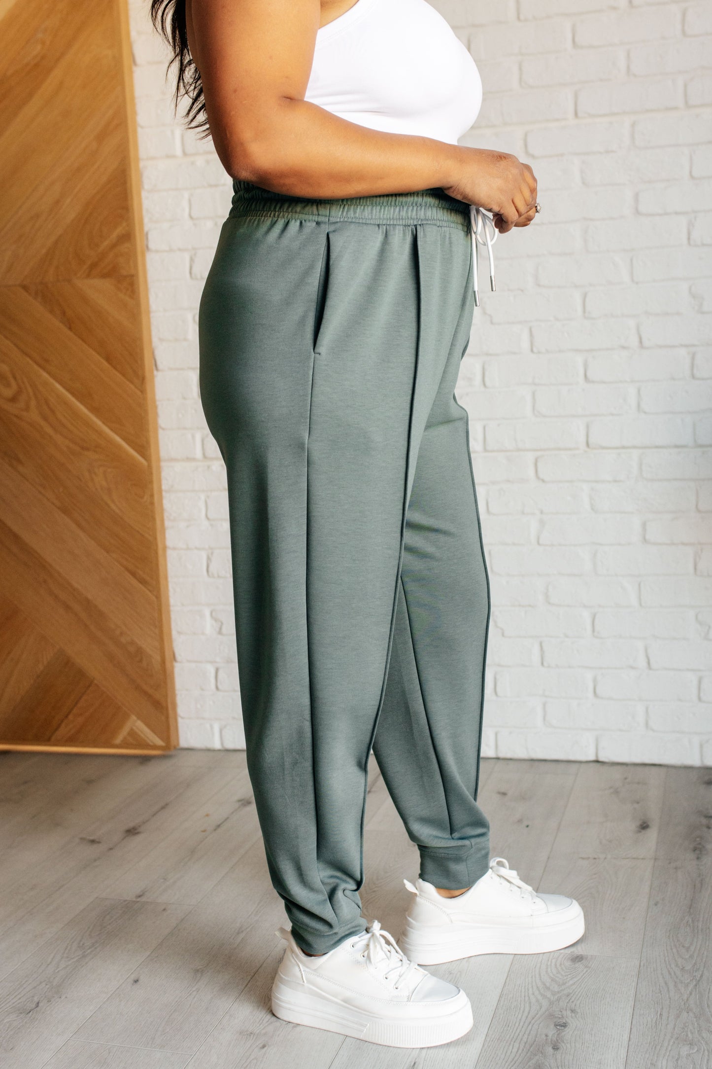 Center Seam Scuba Joggers in Ash Jade - Zenana