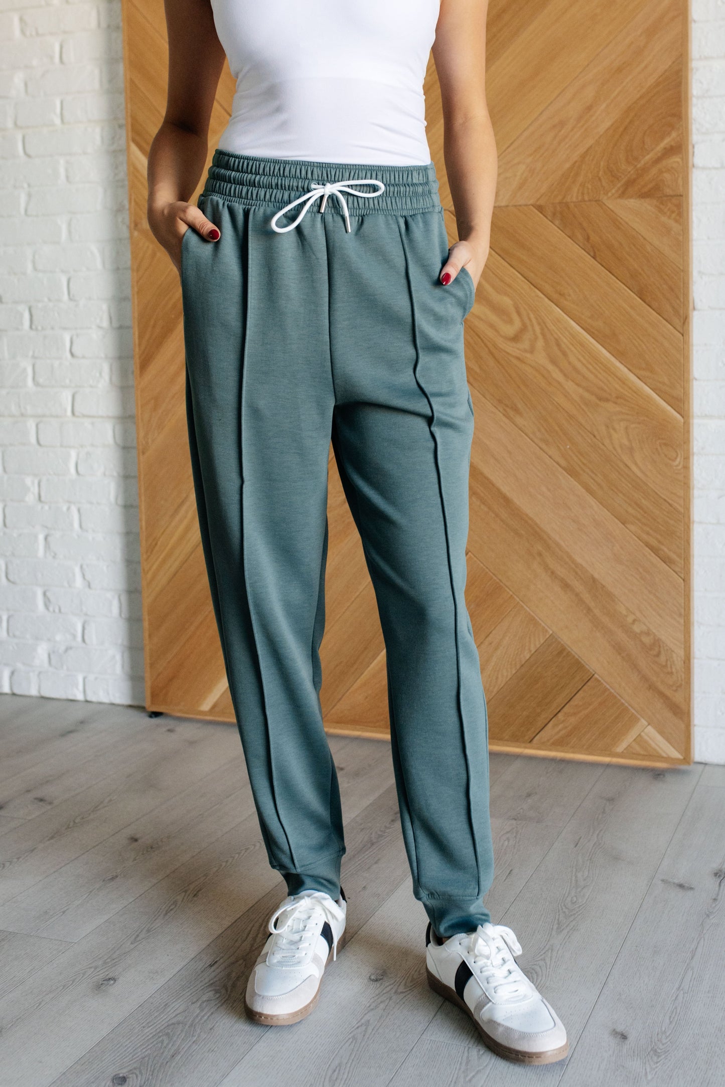 Center Seam Scuba Joggers in Ash Jade - Zenana