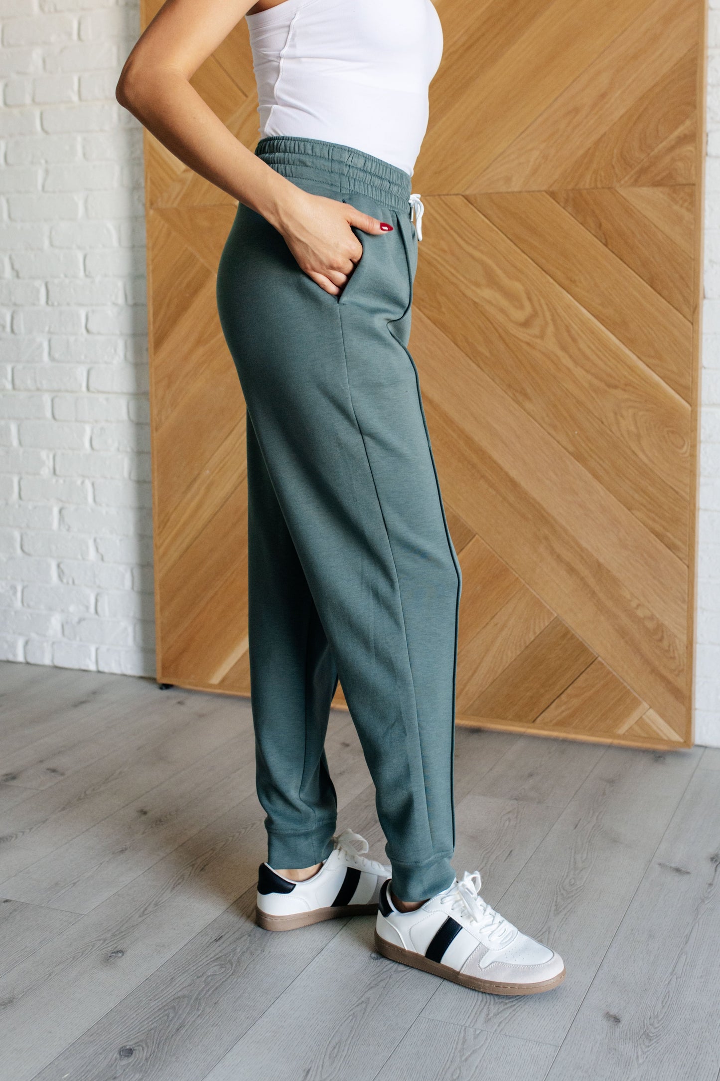 Center Seam Scuba Joggers in Ash Jade - Zenana