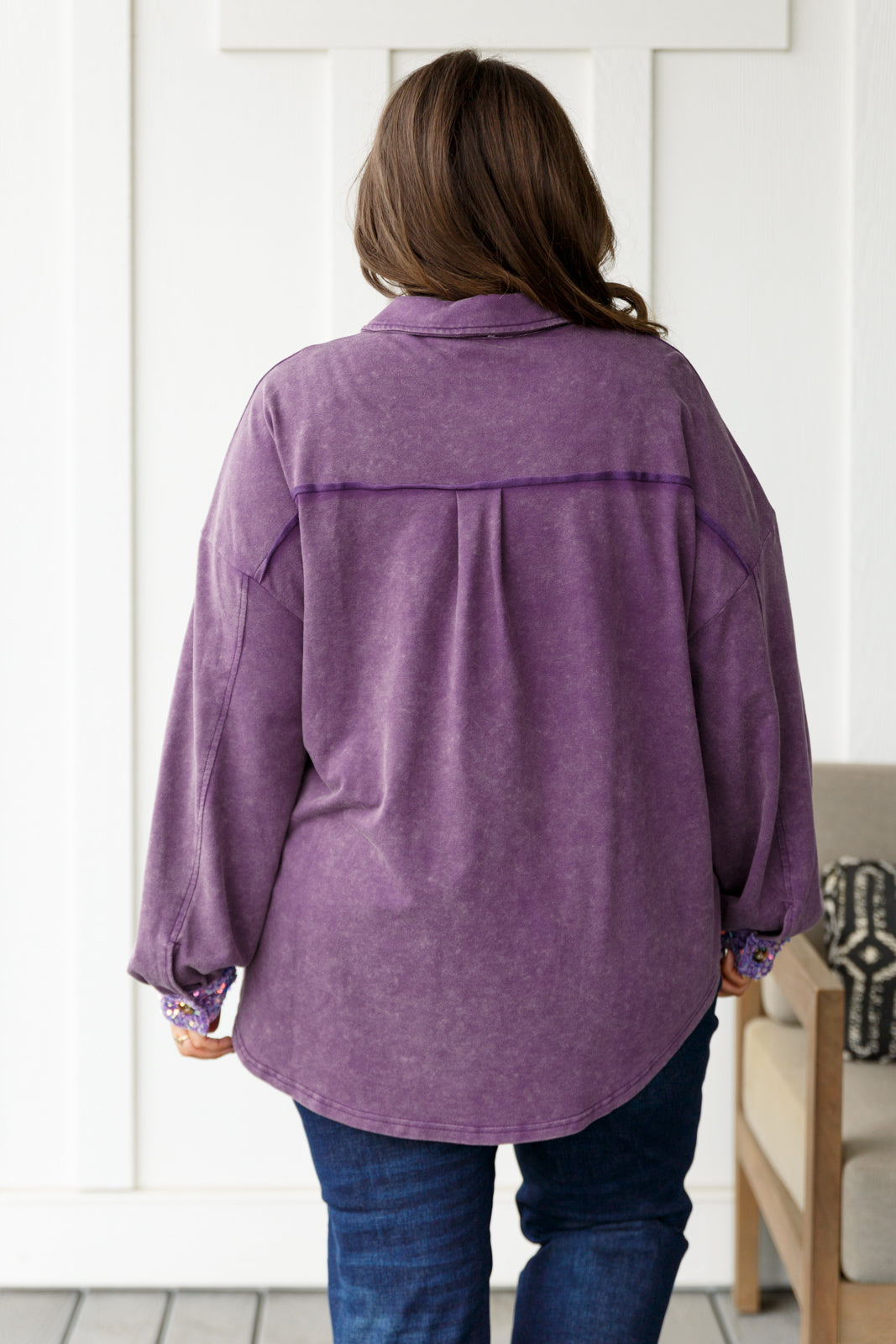 Chaos of Sequins Shacket in Purple - White Birch