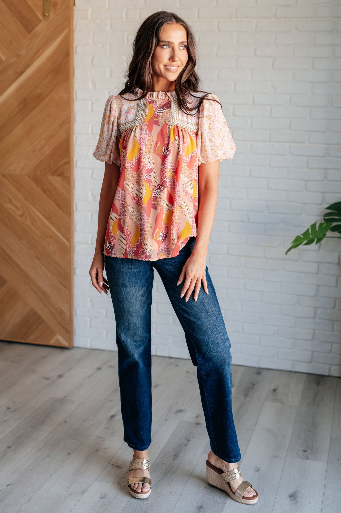 Day Dreamer Mixed Floral Top in Mauve - Jodifl