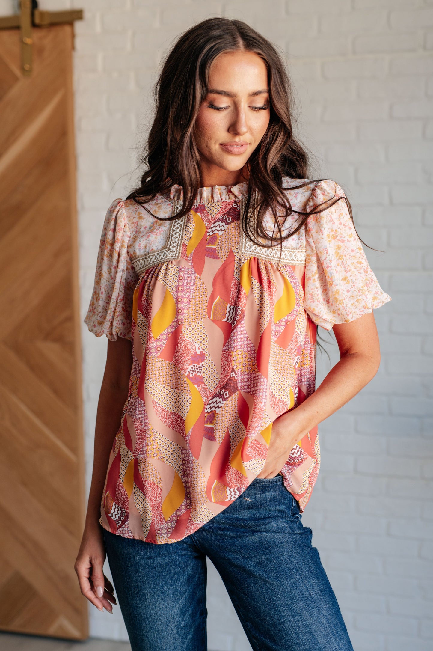 Day Dreamer Mixed Floral Top in Mauve - Jodifl