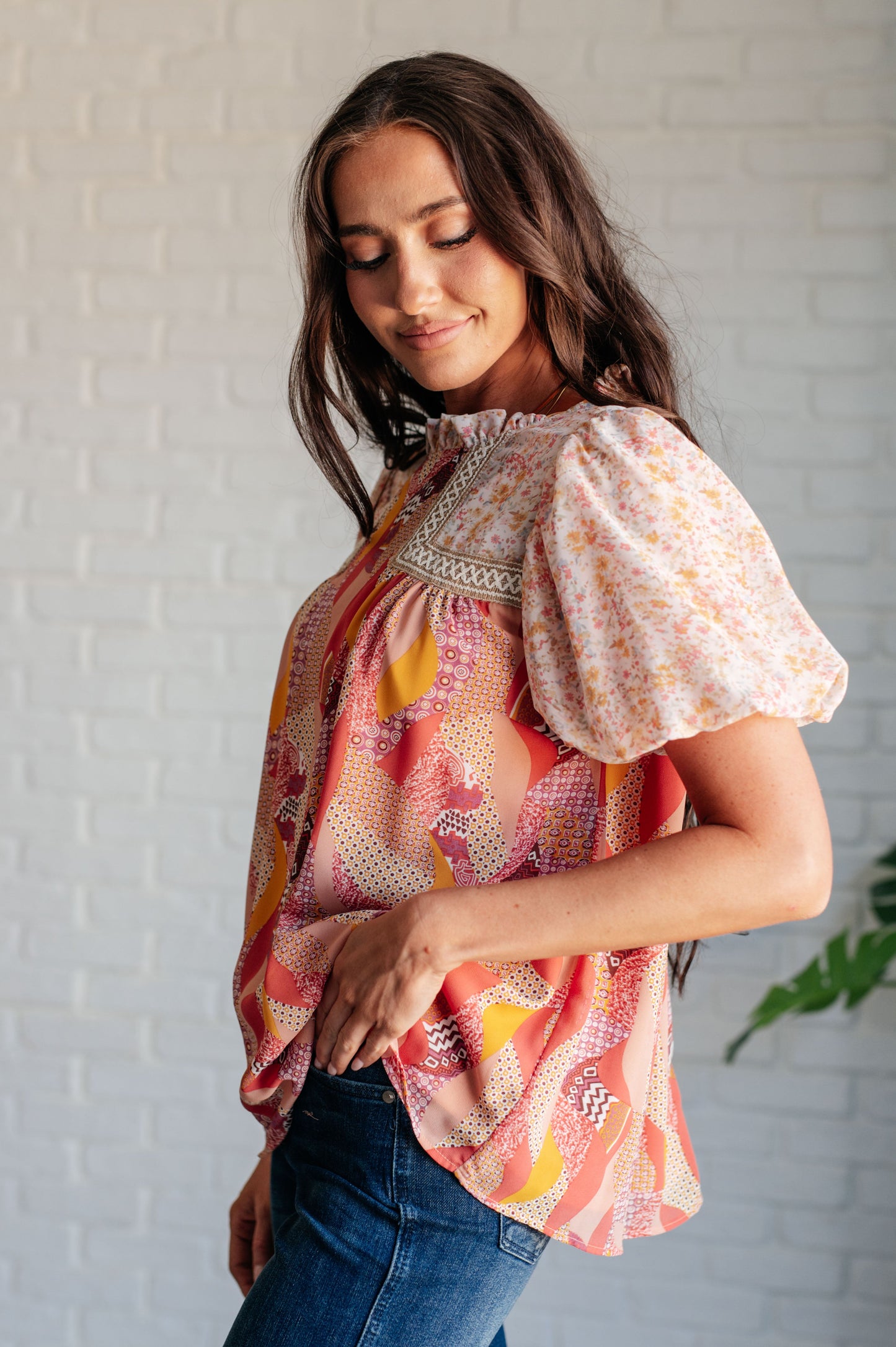 Day Dreamer Mixed Floral Top in Mauve - Jodifl