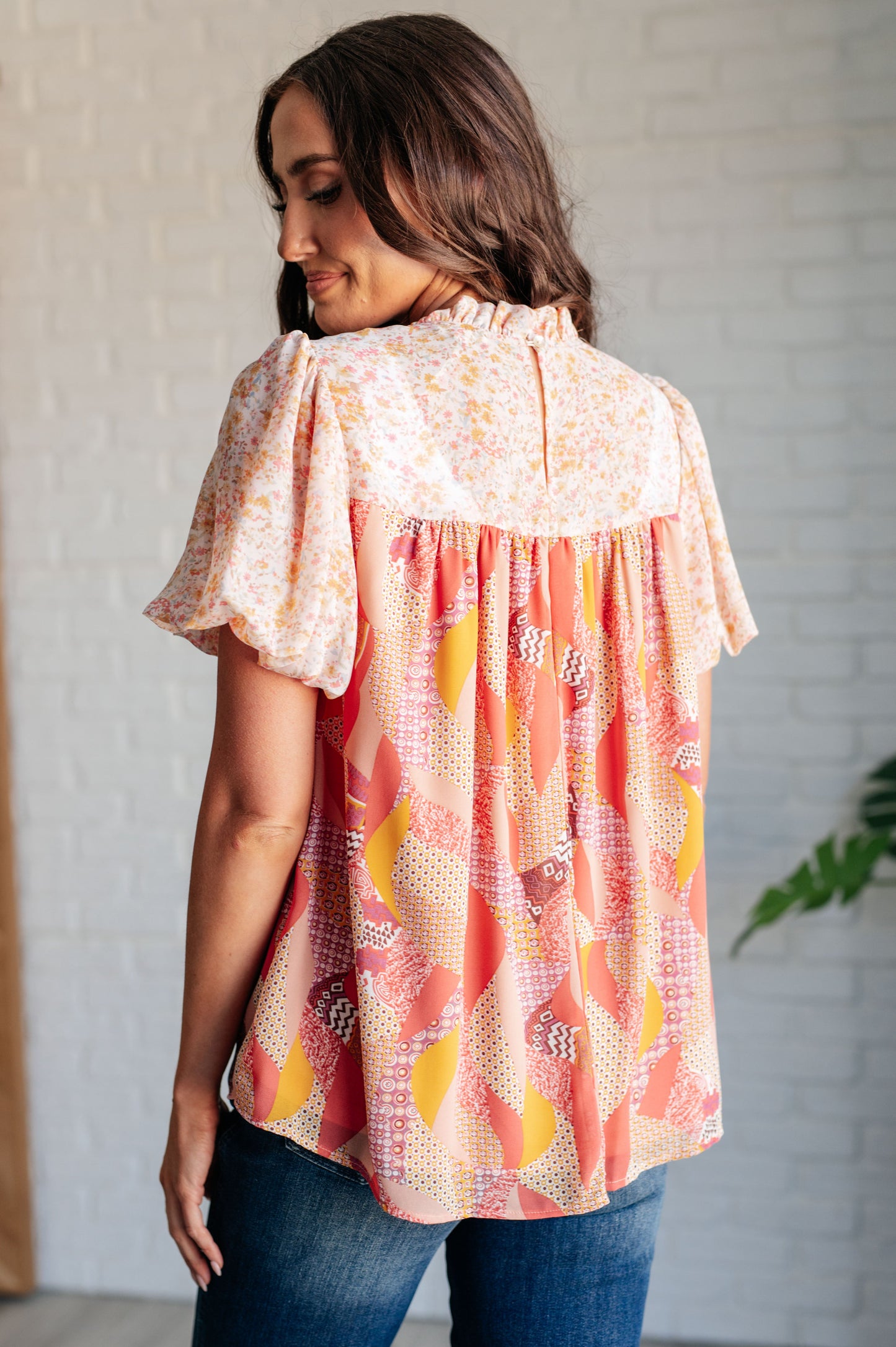 Day Dreamer Mixed Floral Top in Mauve - Jodifl