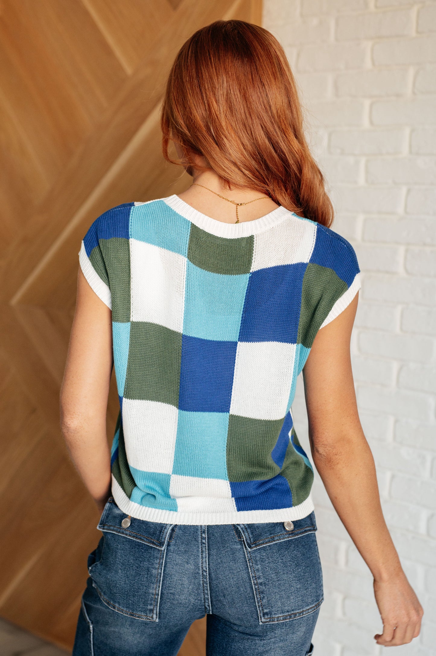 Disco Darling Checkered Sleeveless Sweater - One Eleven North