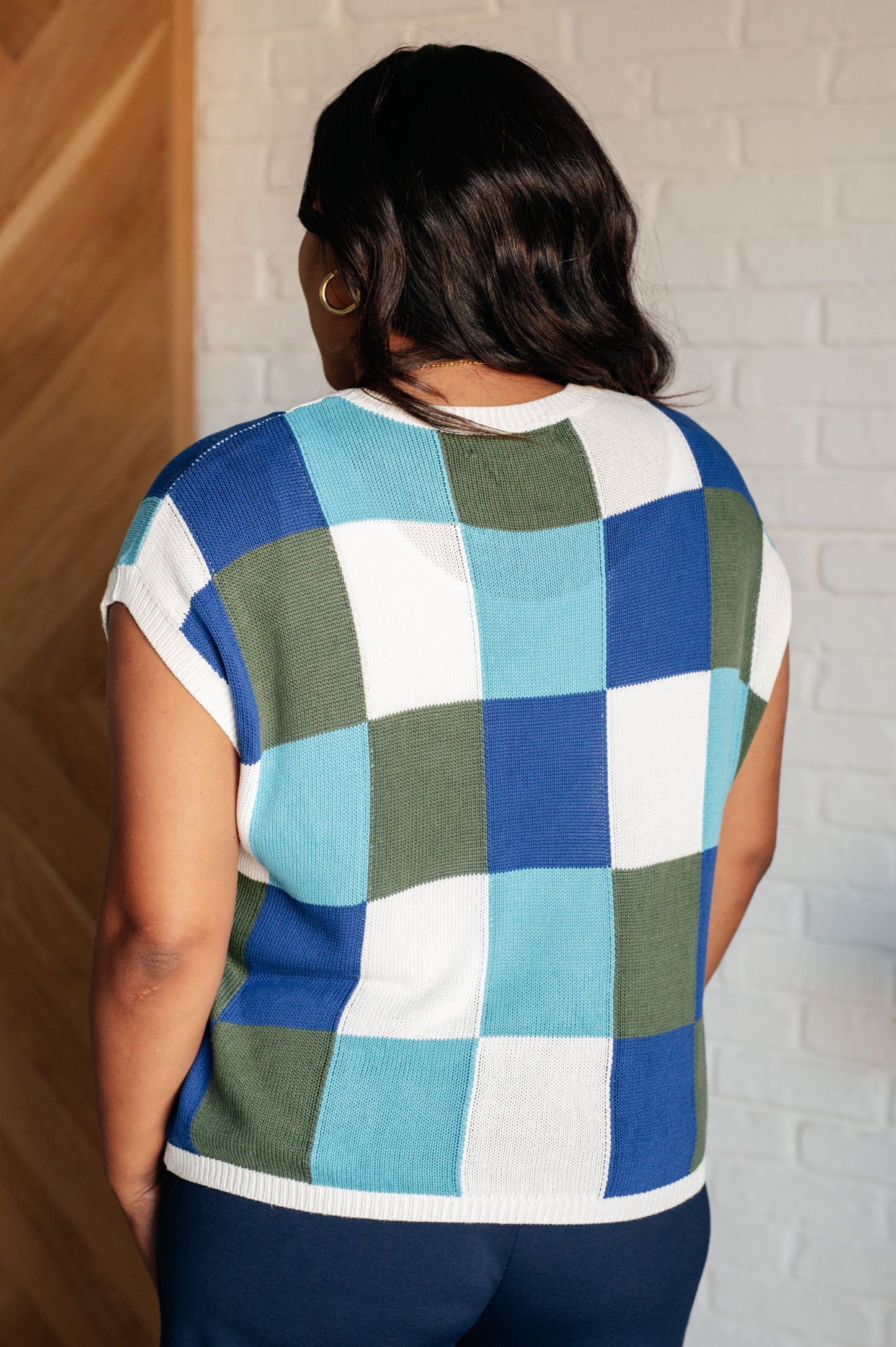 Disco Darling Checkered Sleeveless Sweater - One Eleven North
