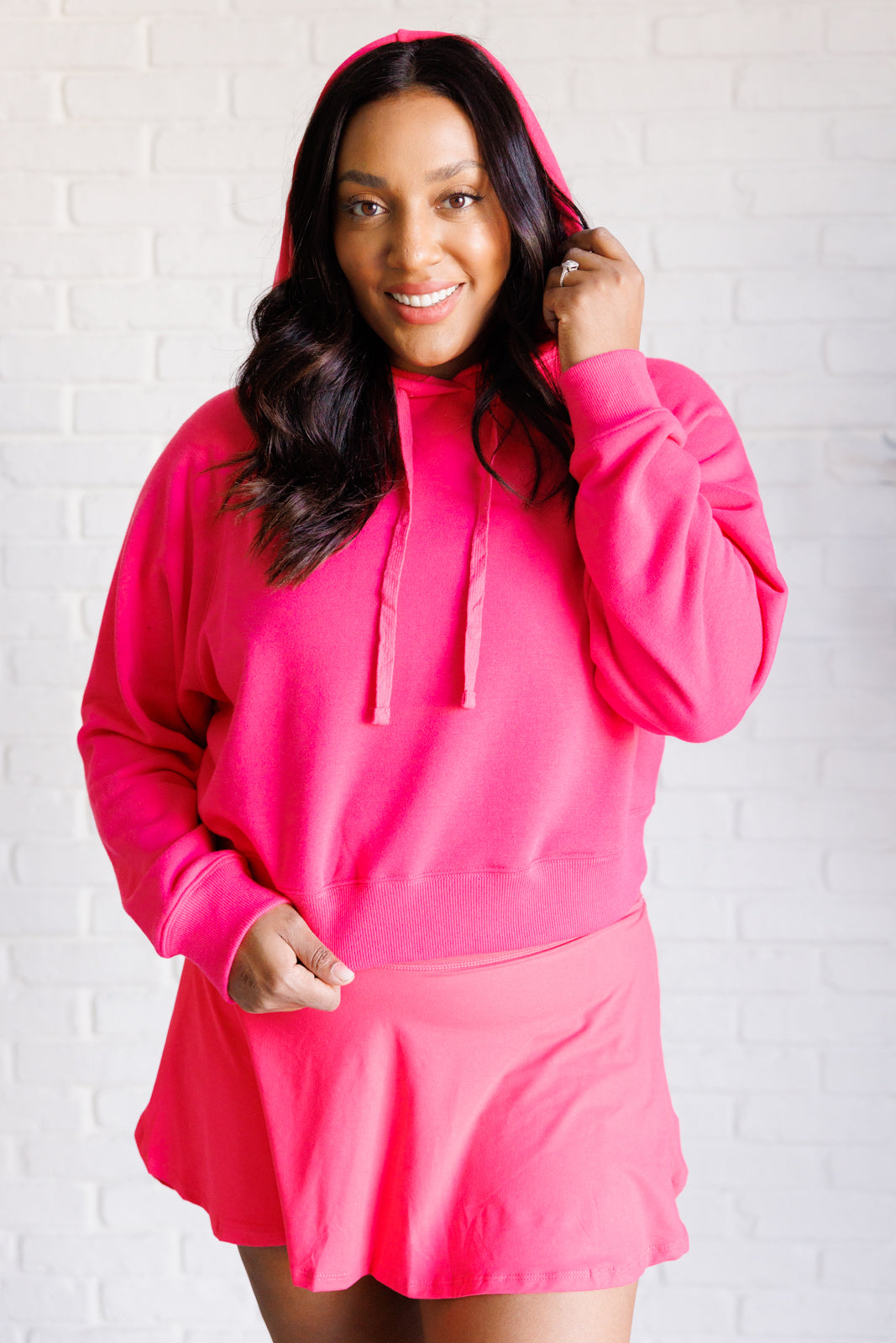 Had Me in the First Half Pullover Hoodie in Flamingo Pink - Rae Mode