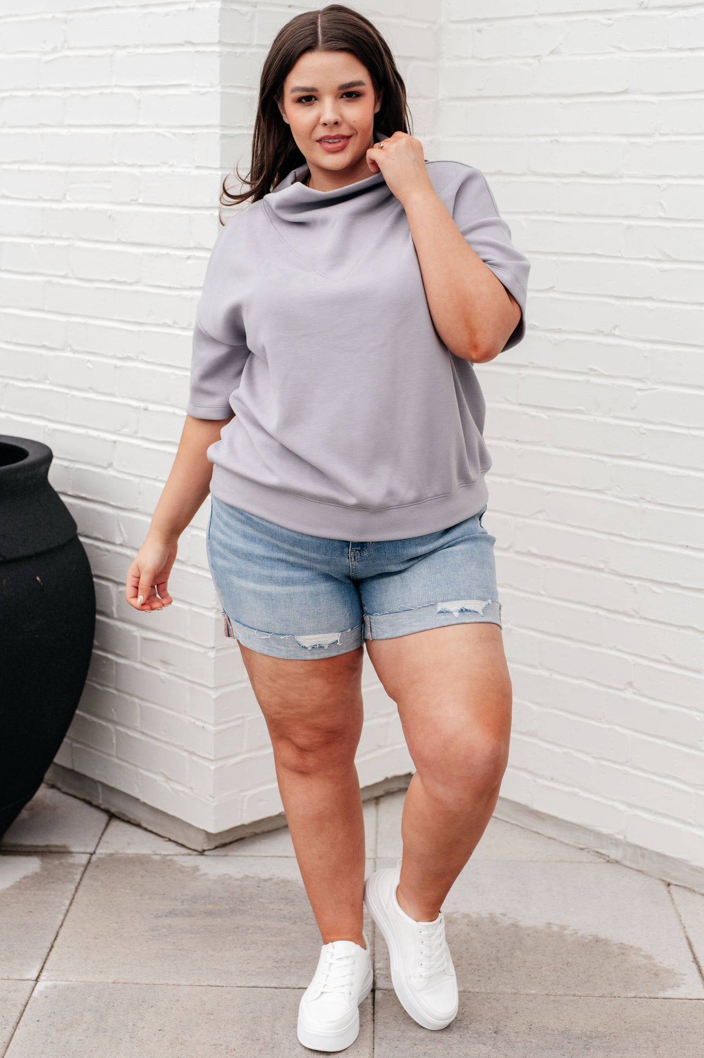 I Just Felt Like It Mock Neck Top in Mystic Grey - Rae Mode