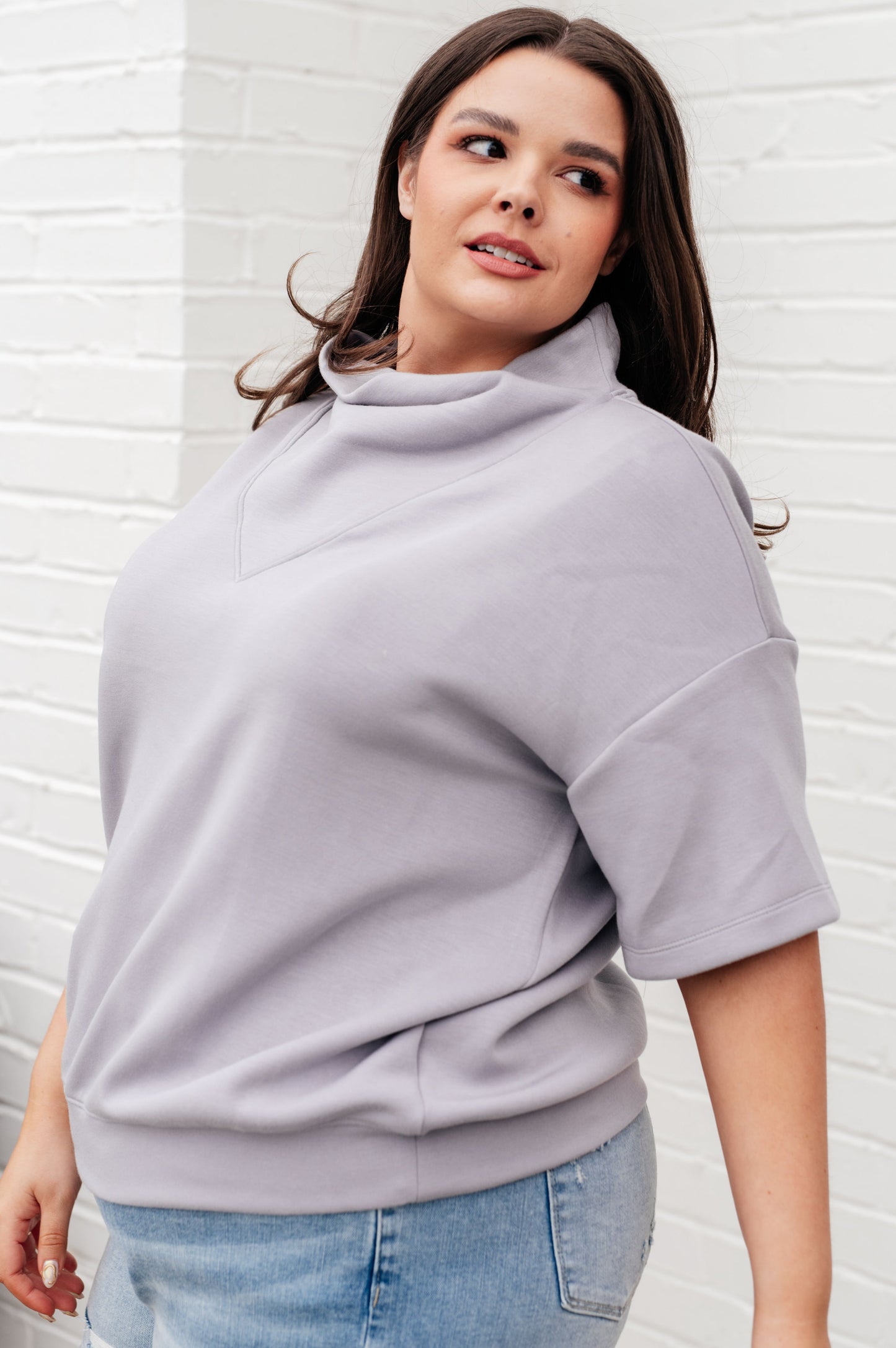 I Just Felt Like It Mock Neck Top in Mystic Grey - Rae Mode