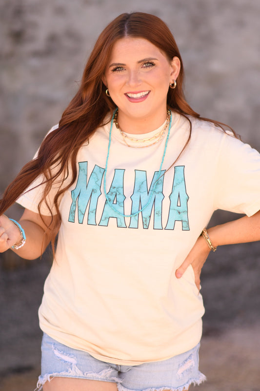 Mama Turquoise Marbled Tee