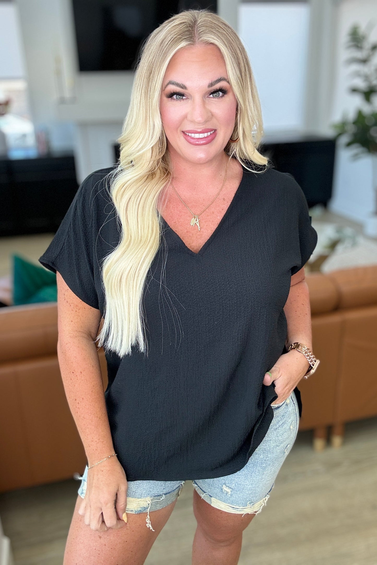Let Me Be Your Wings V-Neck Top in Black - Andree By Unti