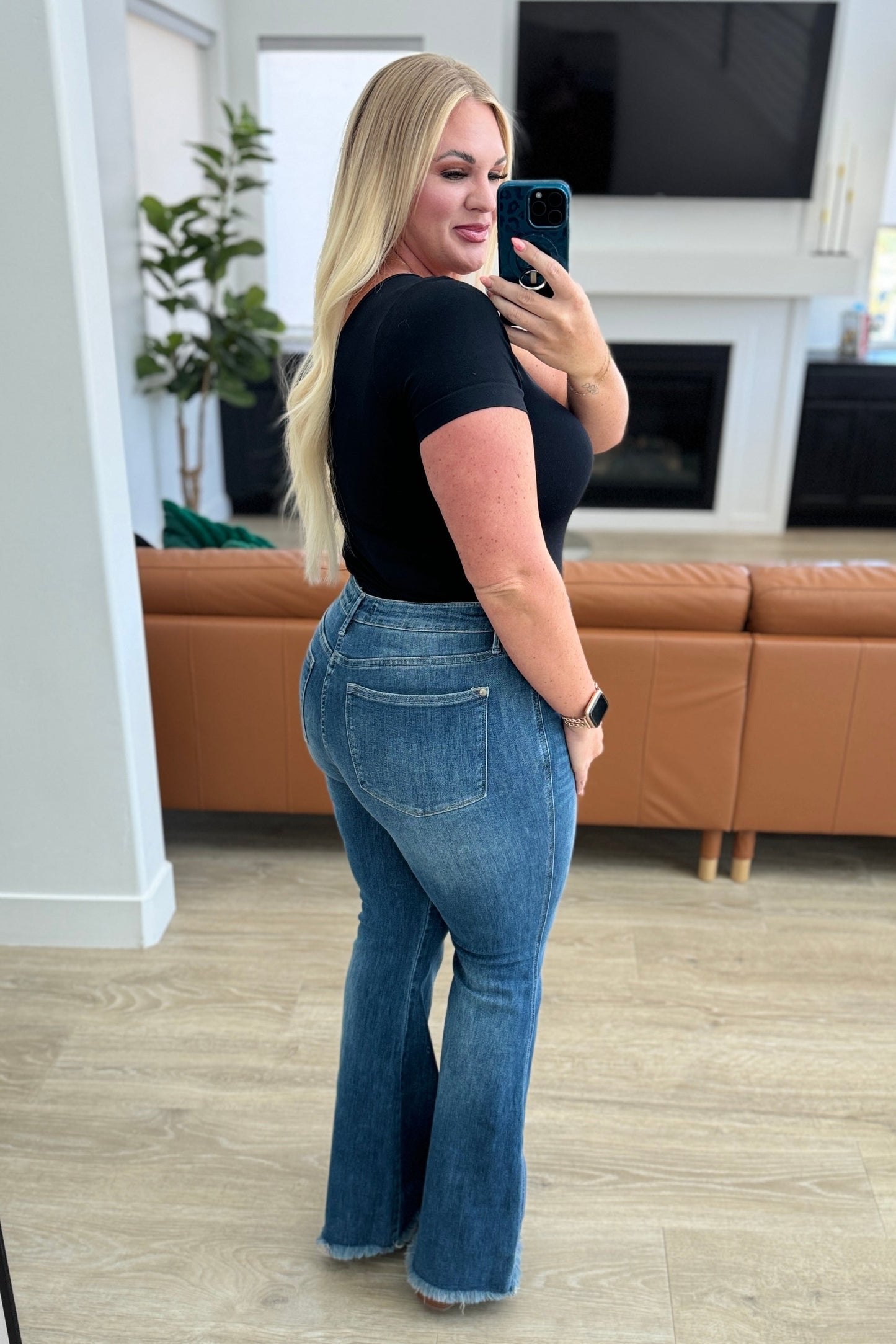 Miley High Waist Control Top Frayed Hem Flare Jeans - Judy Blue