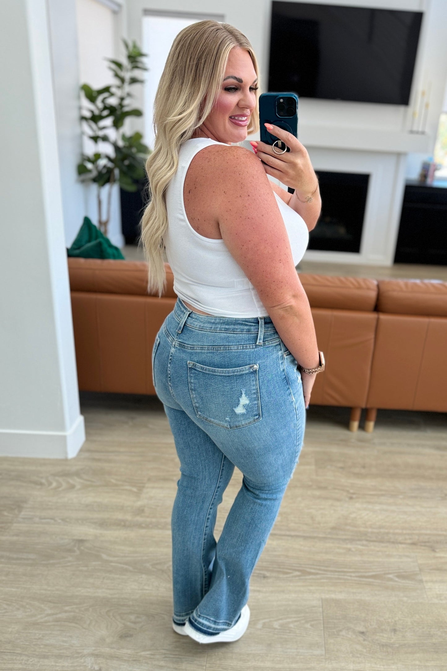 Isla Mid Rise Distressed Released Hem Bootcut Jeans - Judy Blue