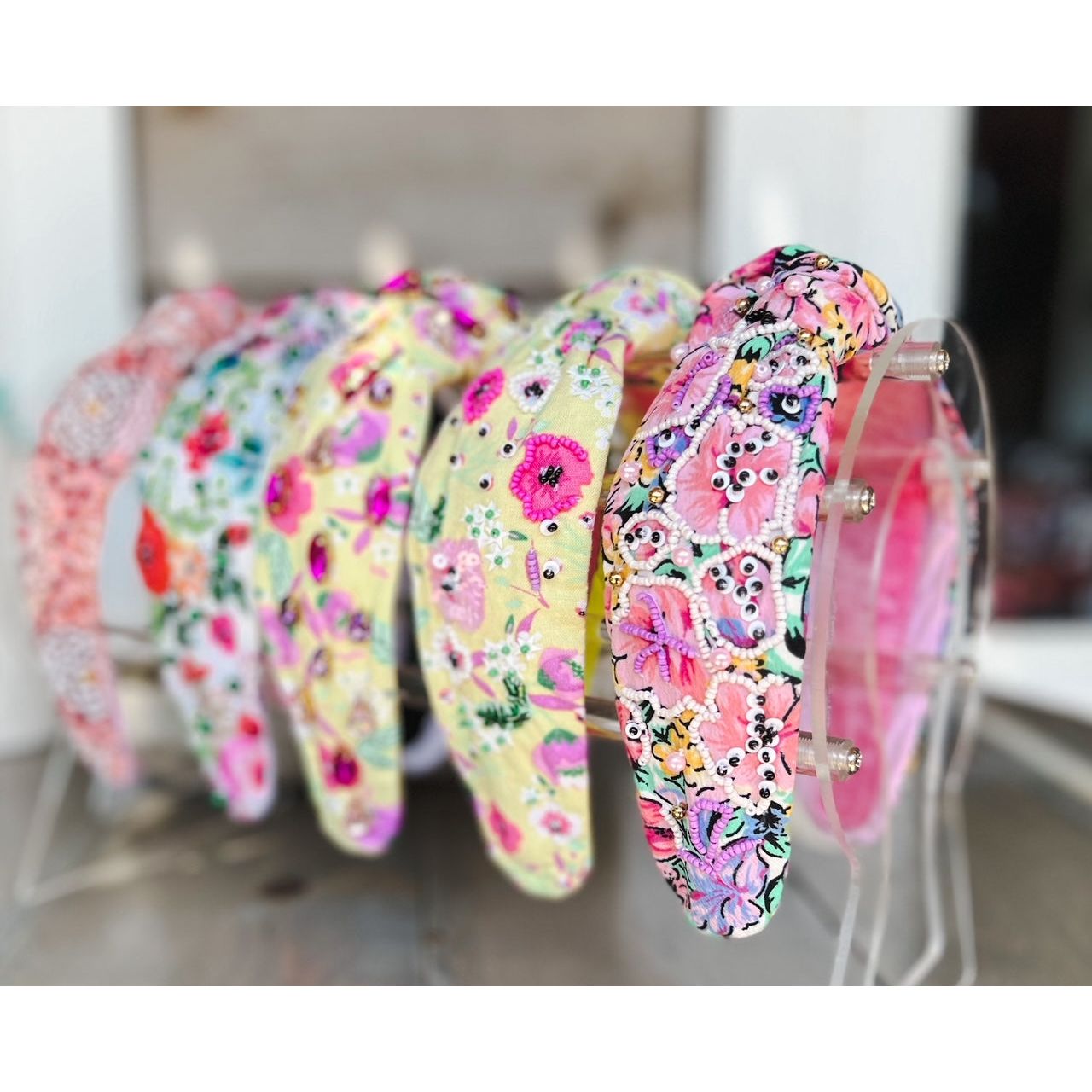 Purple and Pink Floral Seed Beaded Top Knot Handmade Headband