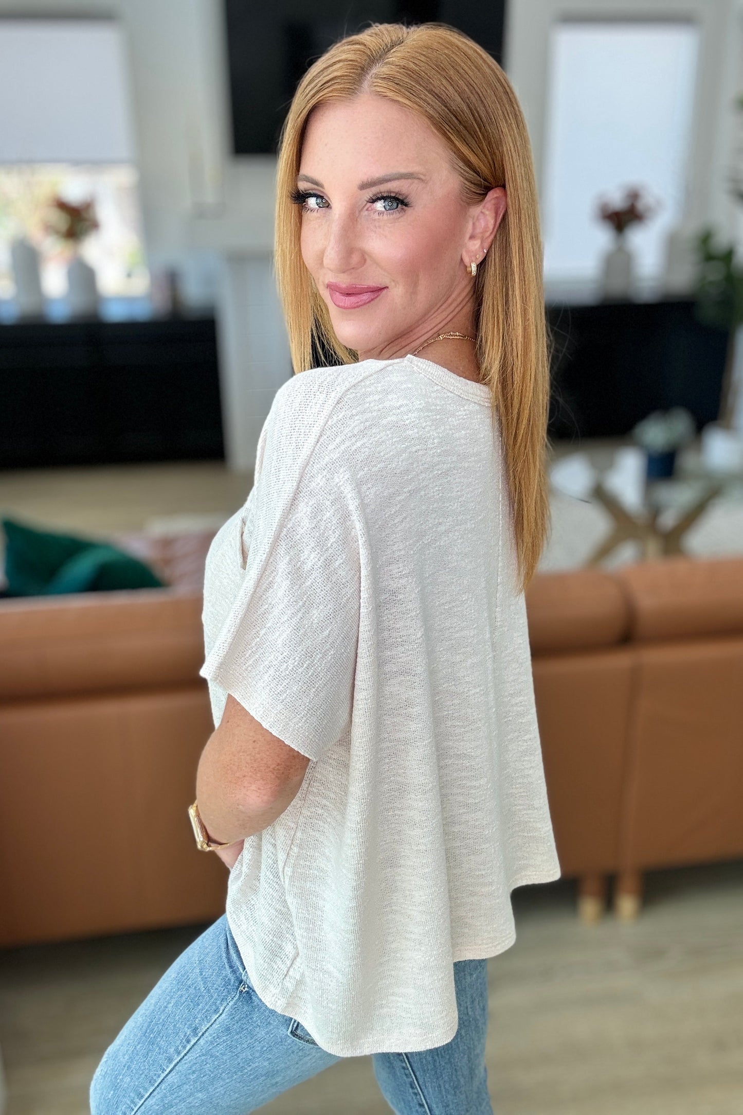 Let Light be Light Drop Shoulder Oversized Tee in Sand Beige - Zenana