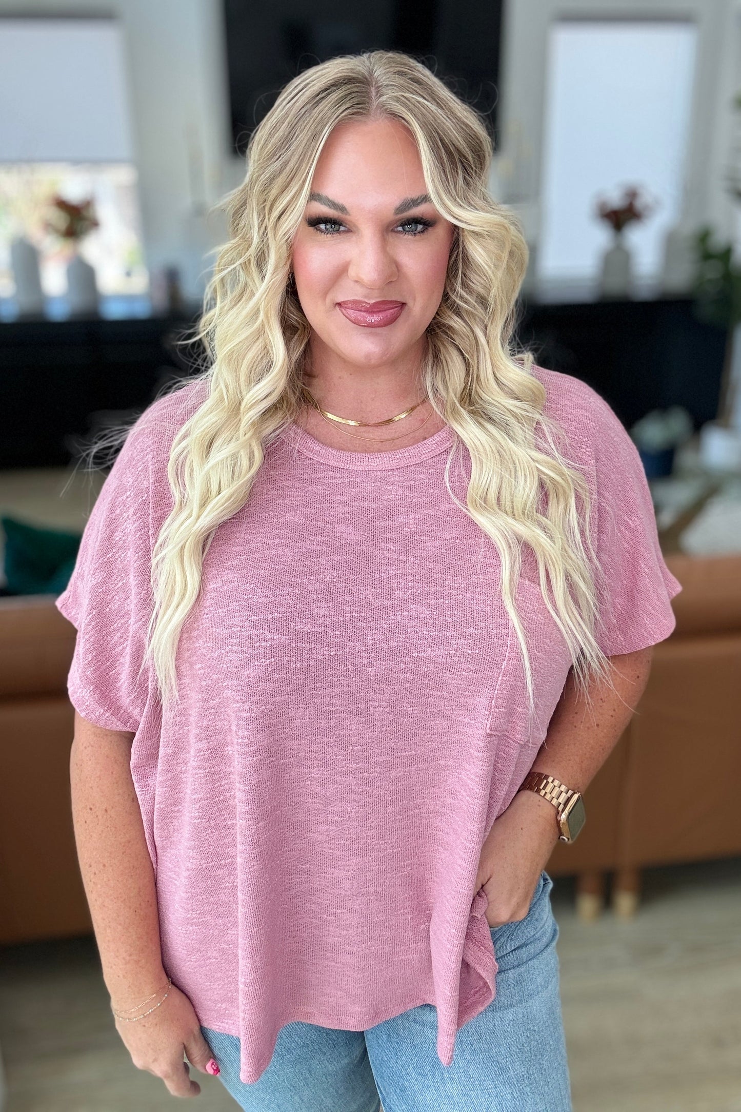 Let Light be Light Drop Shoulder Oversized Tee in Light Rose - Zenana