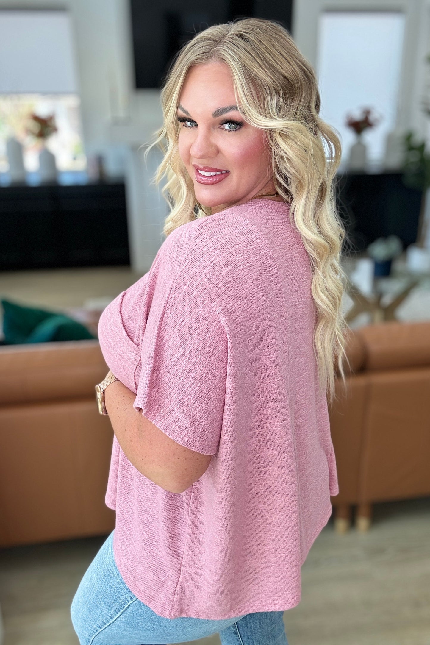 Let Light be Light Drop Shoulder Oversized Tee in Light Rose - Zenana