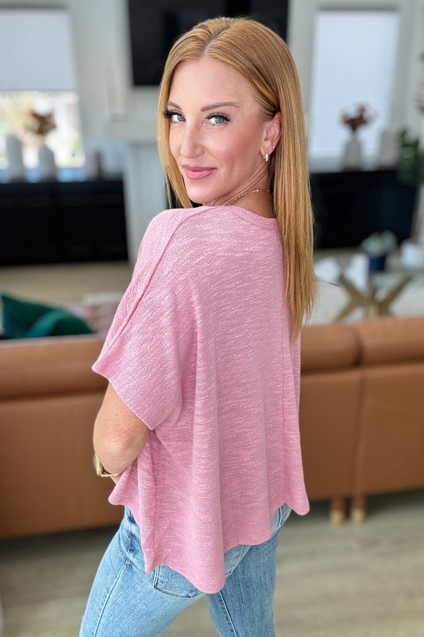 Let Light be Light Drop Shoulder Oversized Tee in Light Rose - Zenana