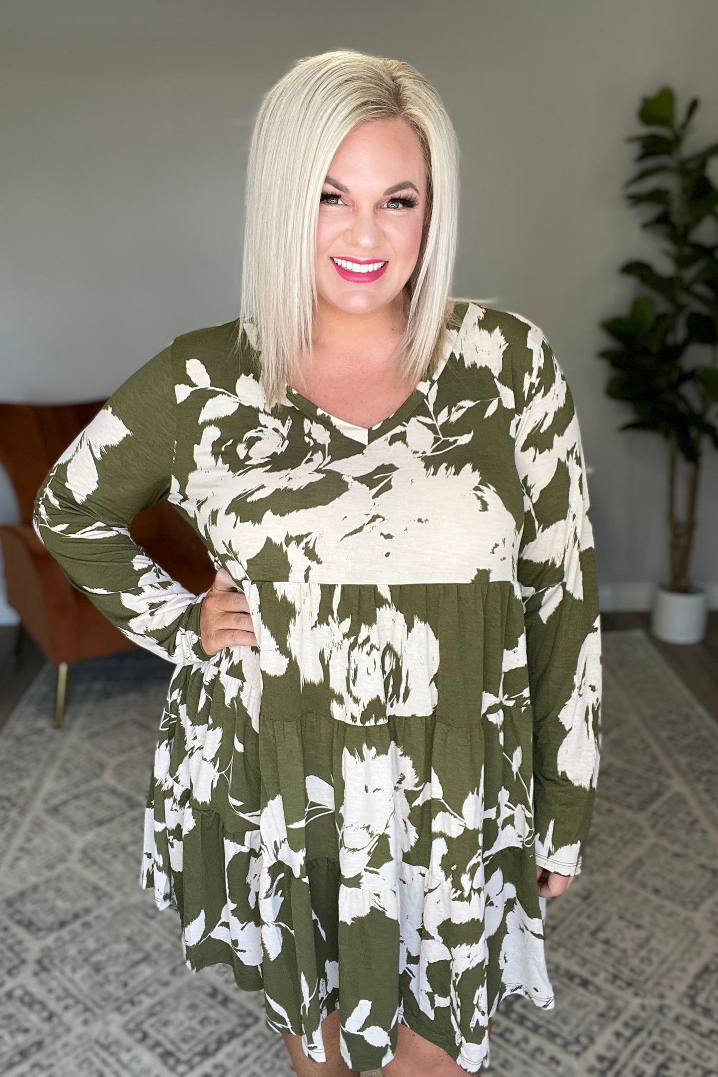 Sew In Love Worthwhile Moment Floral Tiered Dress In Olive