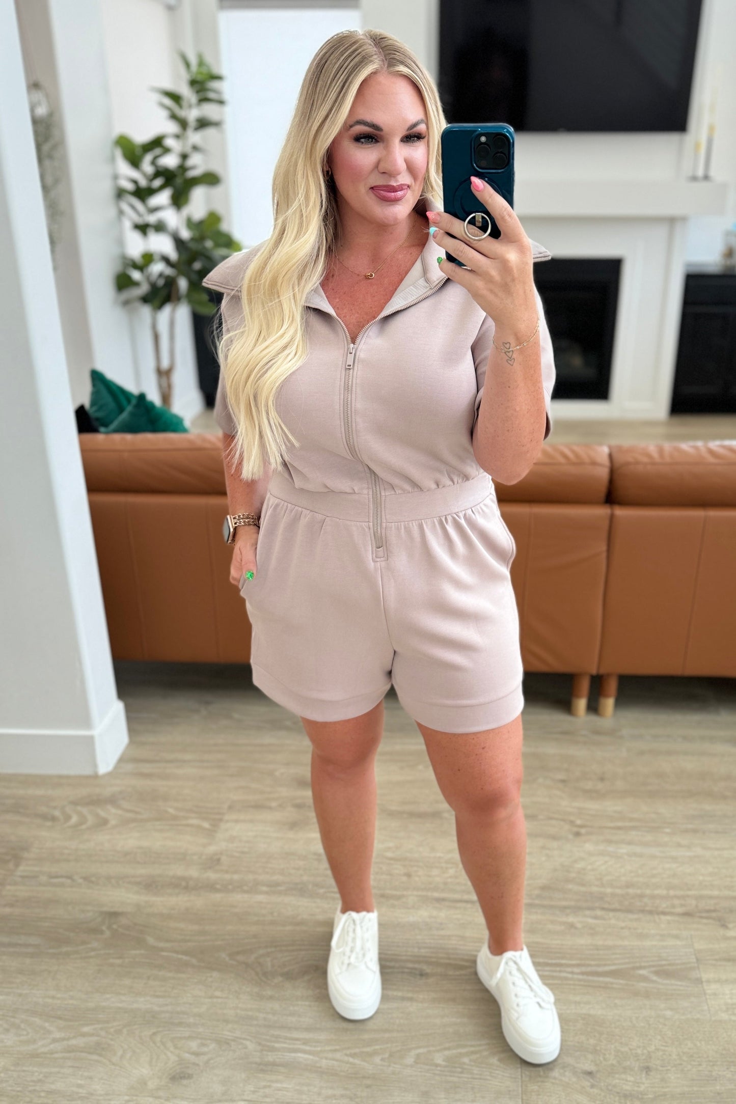 Active Aura Collared Romper in Mocha - Rae Mode