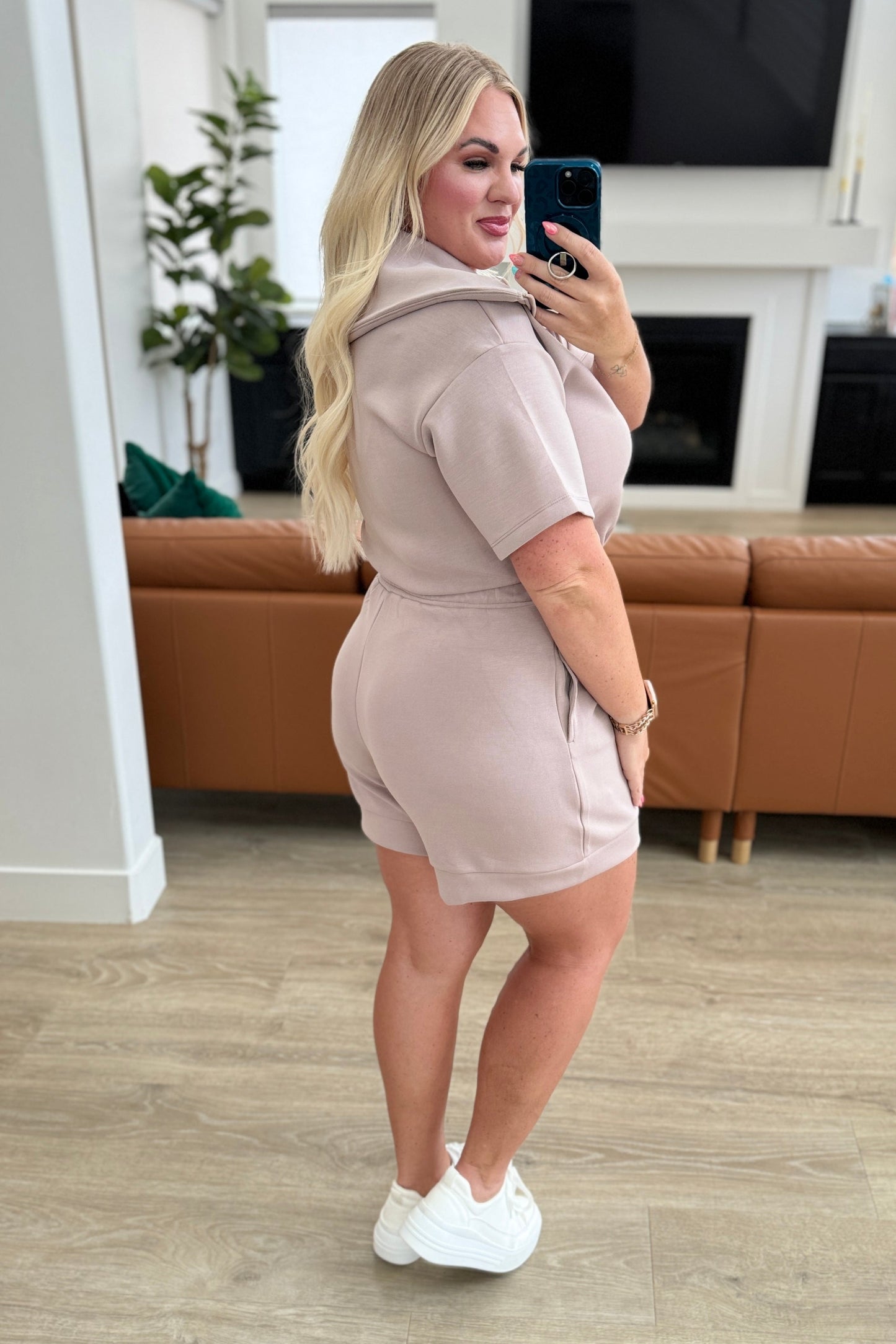 Active Aura Collared Romper in Mocha - Rae Mode