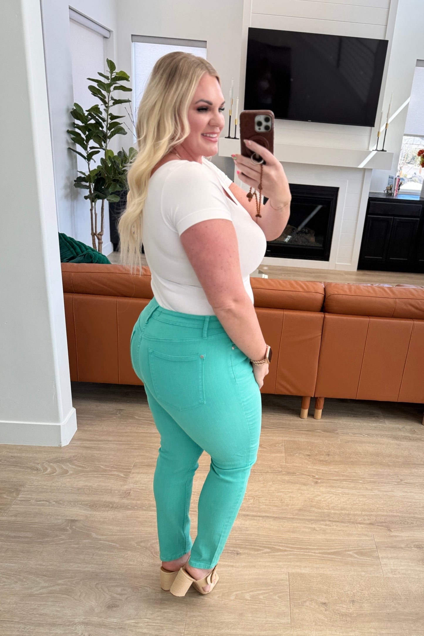 Bridgette High Rise Garment Dyed Slim Jeans in Aquamarine - Judy Blue