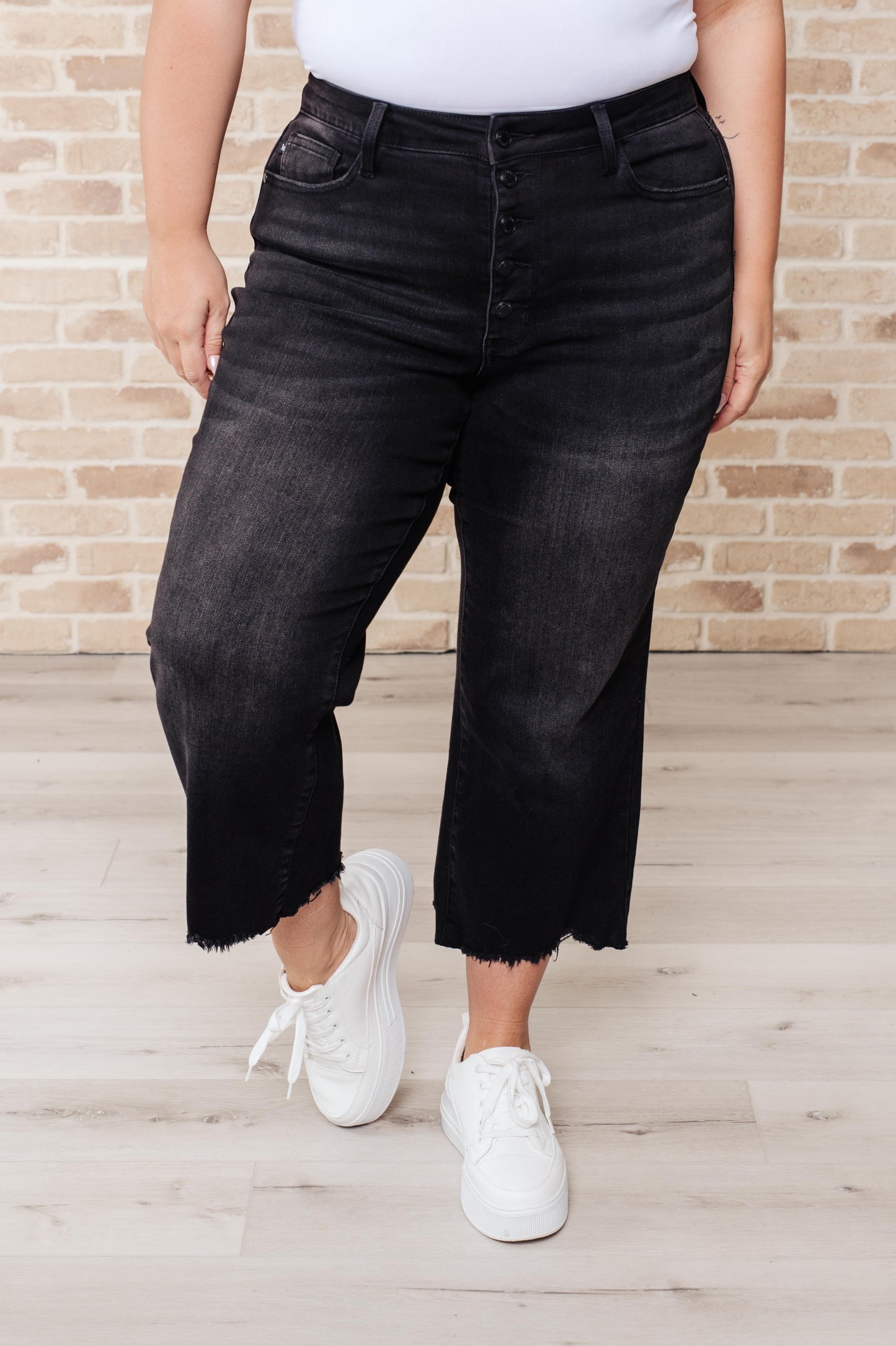 Ryan High Rise Button Fly Wide Leg Crop Jeans - Judy Blue