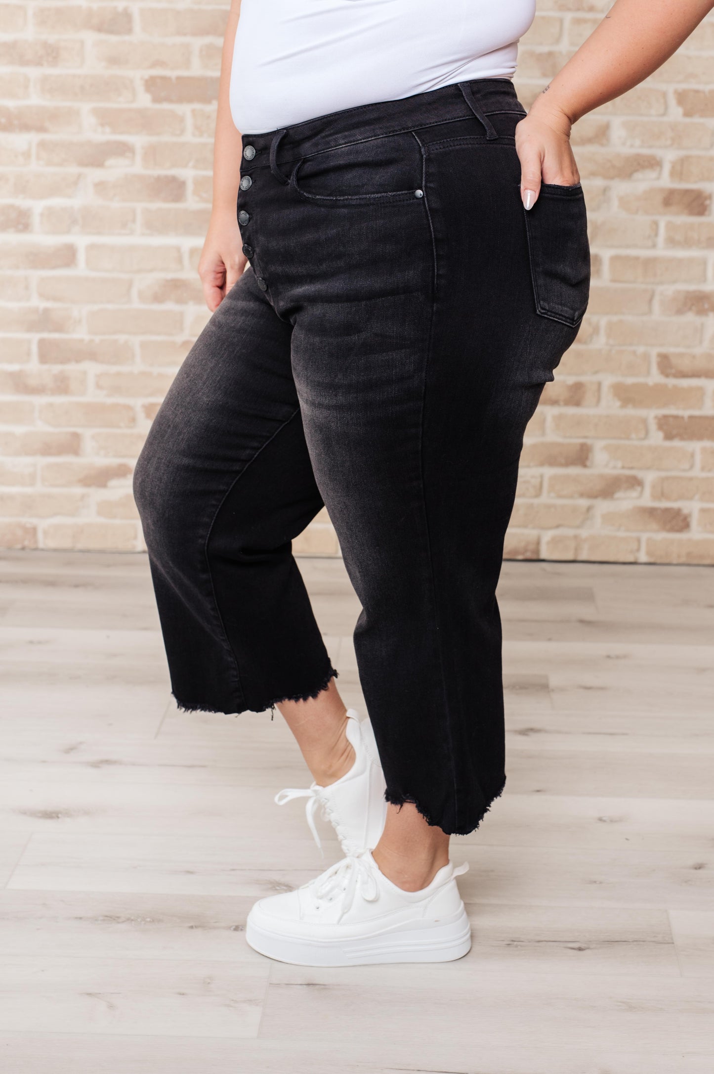 Ryan High Rise Button Fly Wide Leg Crop Jeans - Judy Blue