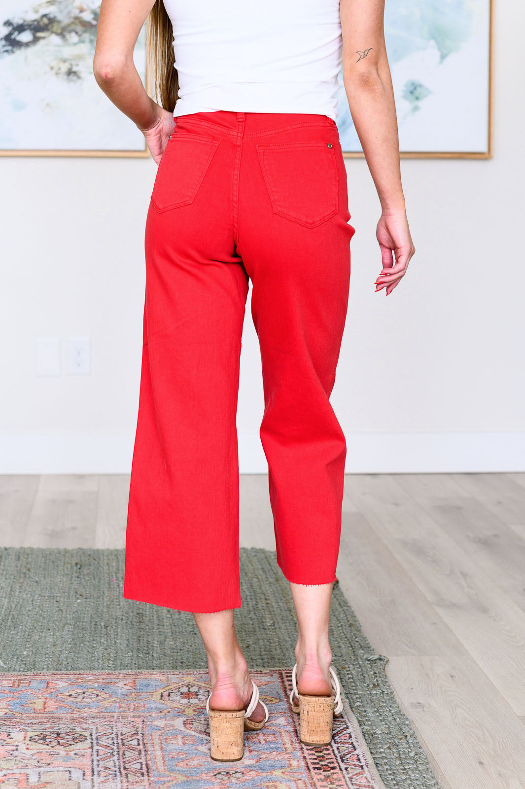 Lisa High Rise Control Top Wide Leg Crop Jeans in Red - Judy Blue