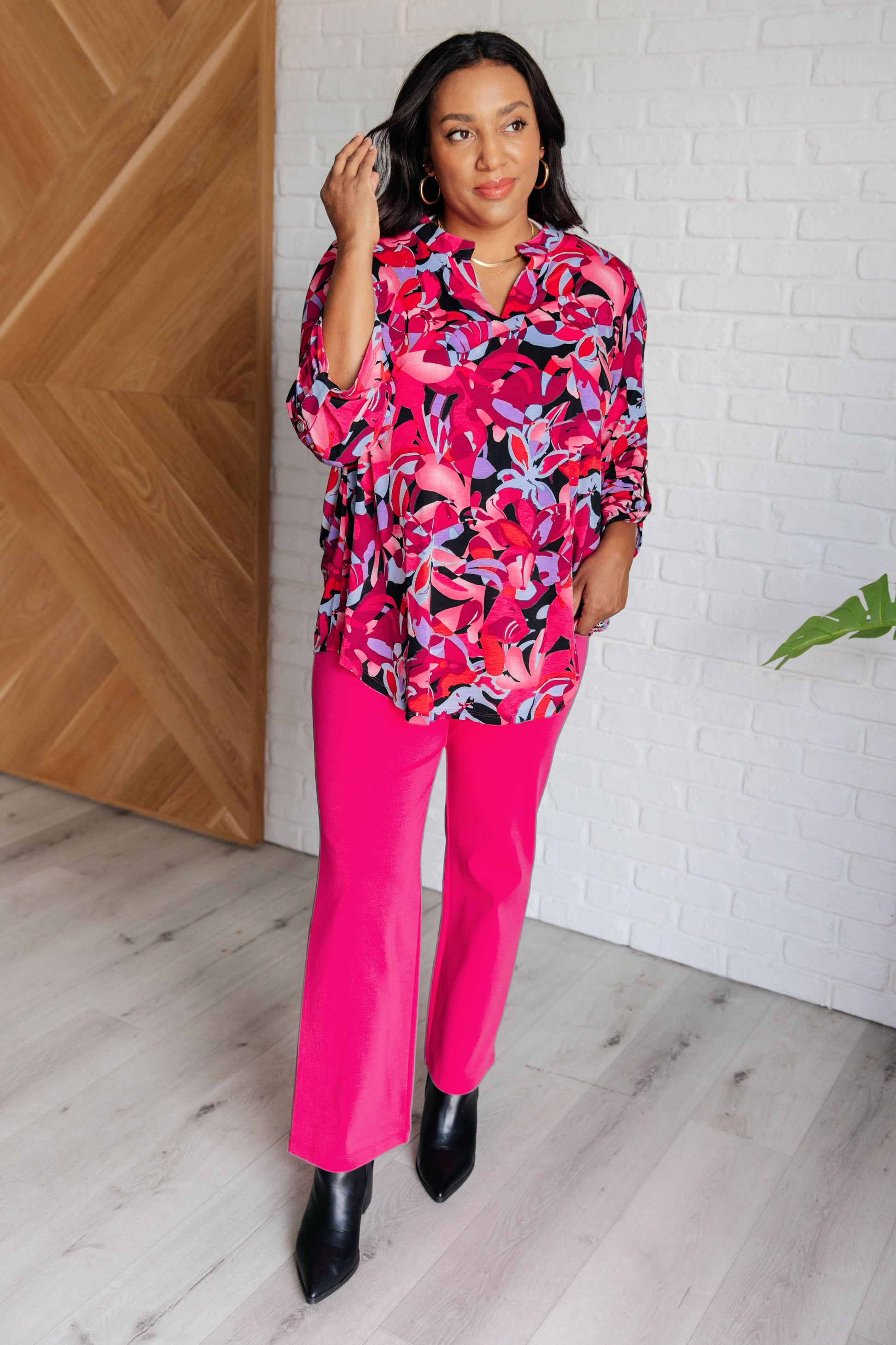 Lizzy Top in Black and Magenta Multi Floral - Dear Scarlett