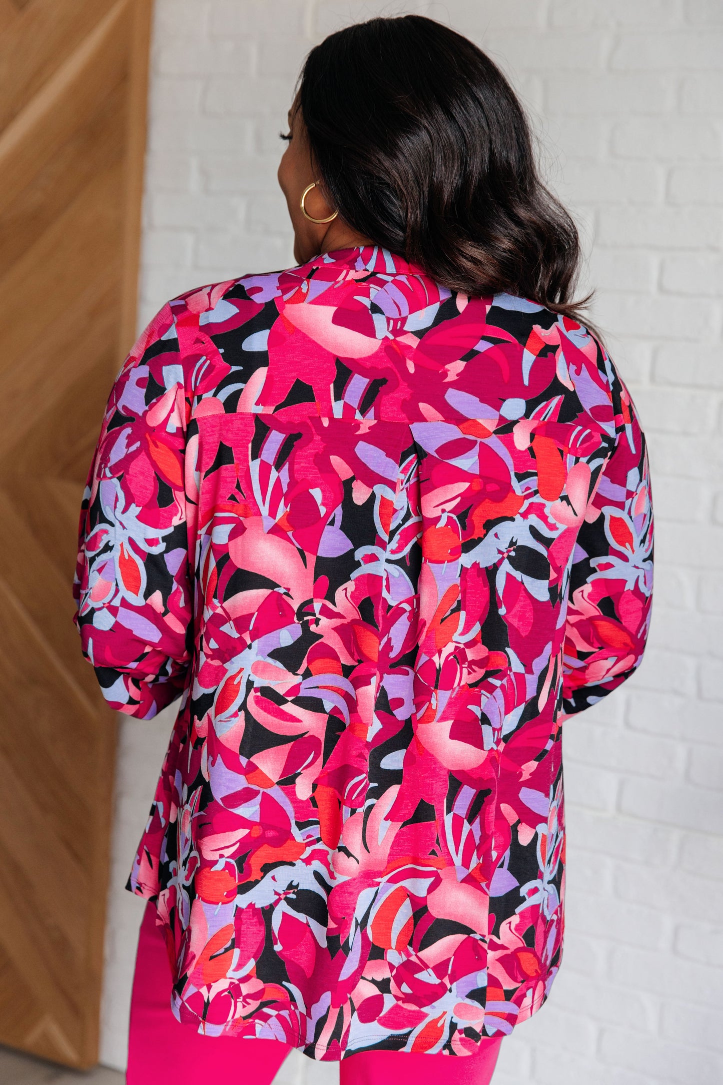 Lizzy Top in Black and Magenta Multi Floral - Dear Scarlett
