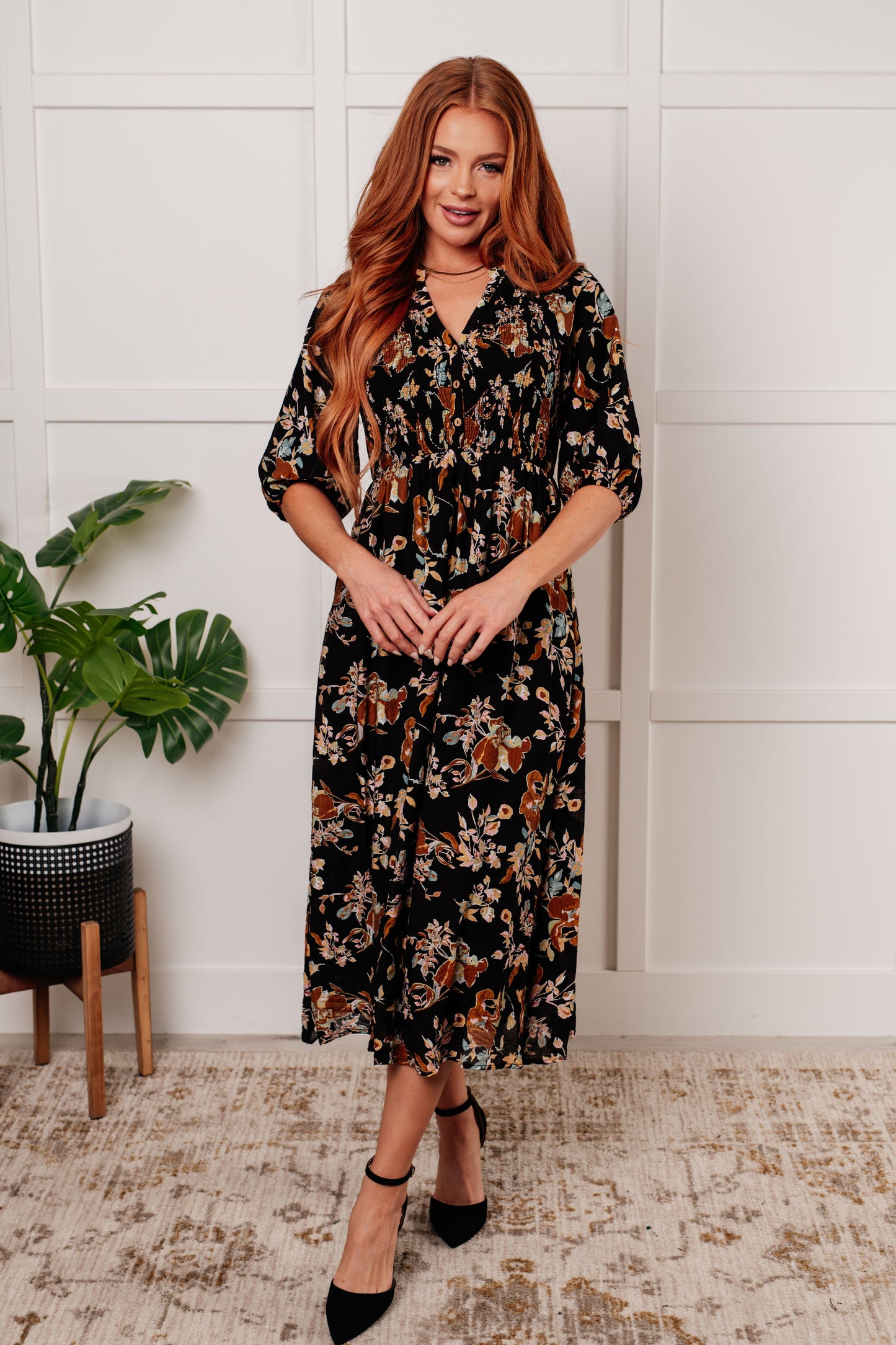 Look My Way Smocked Bodice Button Down Dress - Polagram