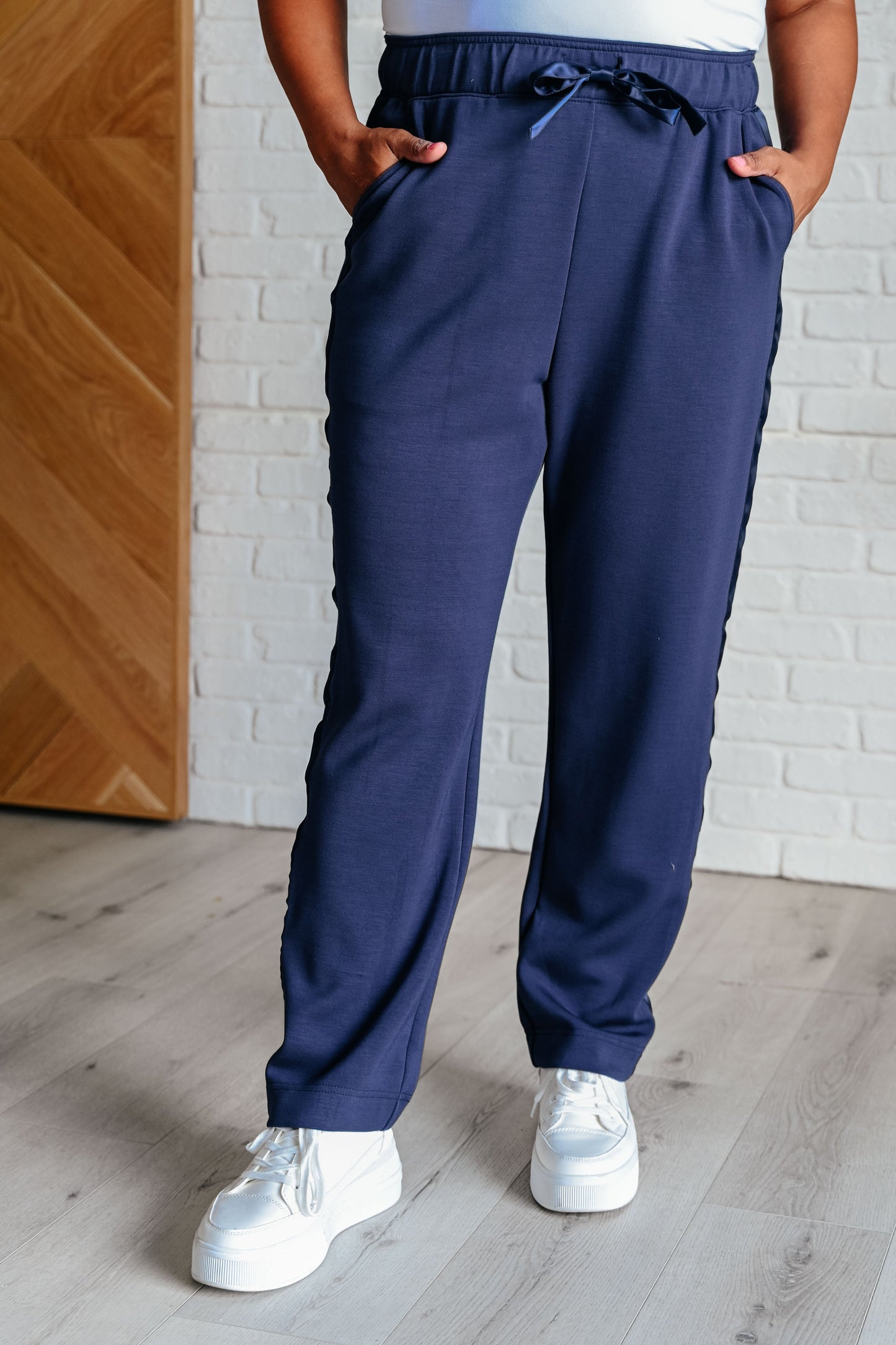 Lysa Satin Stripe Lounge Pants in Smoky Navy - Rae Mode