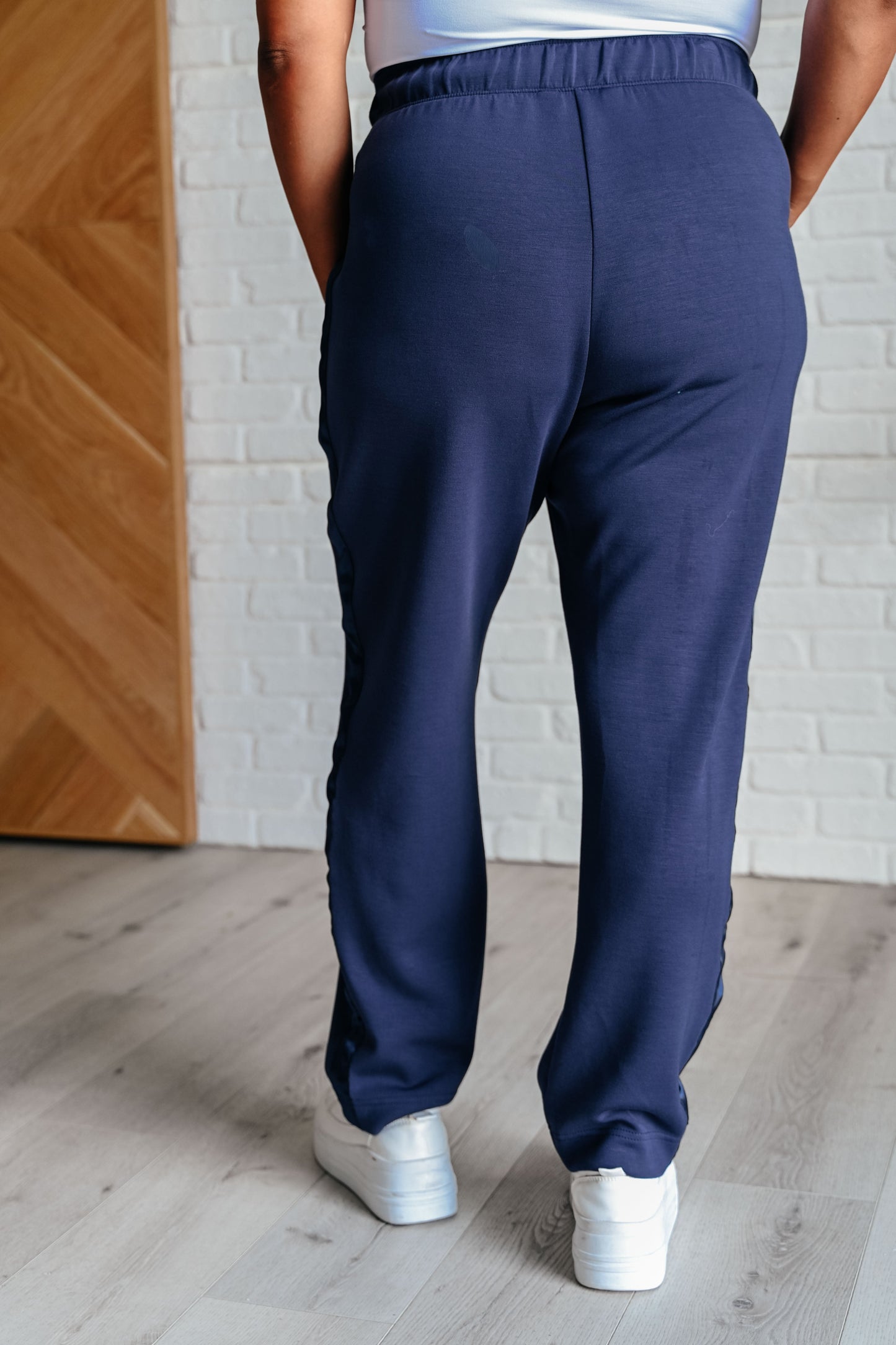 Lysa Satin Stripe Lounge Pants in Smoky Navy - Rae Mode