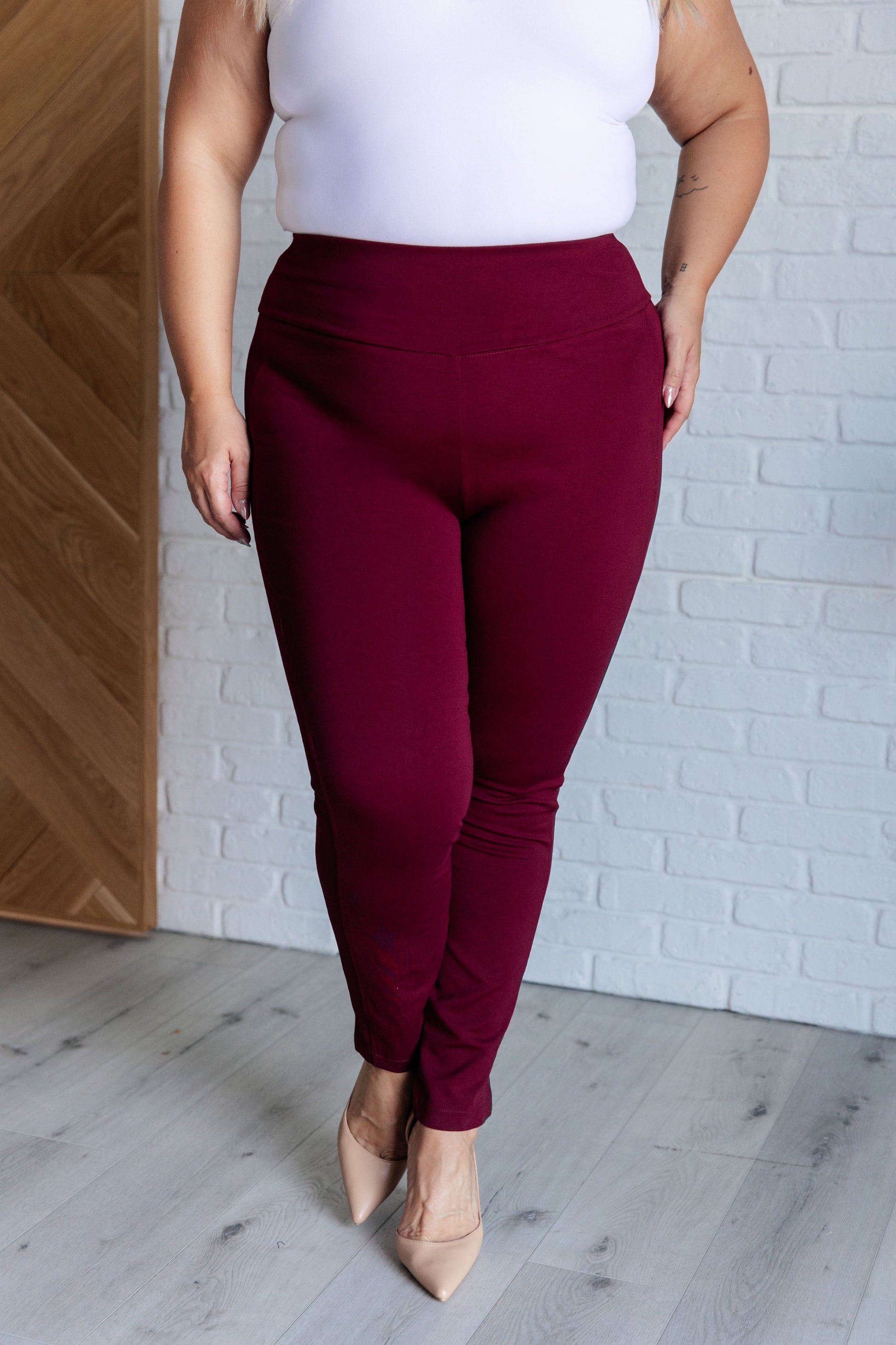 Magic Skinny 28" Pants in Wine - Dear Scarlett