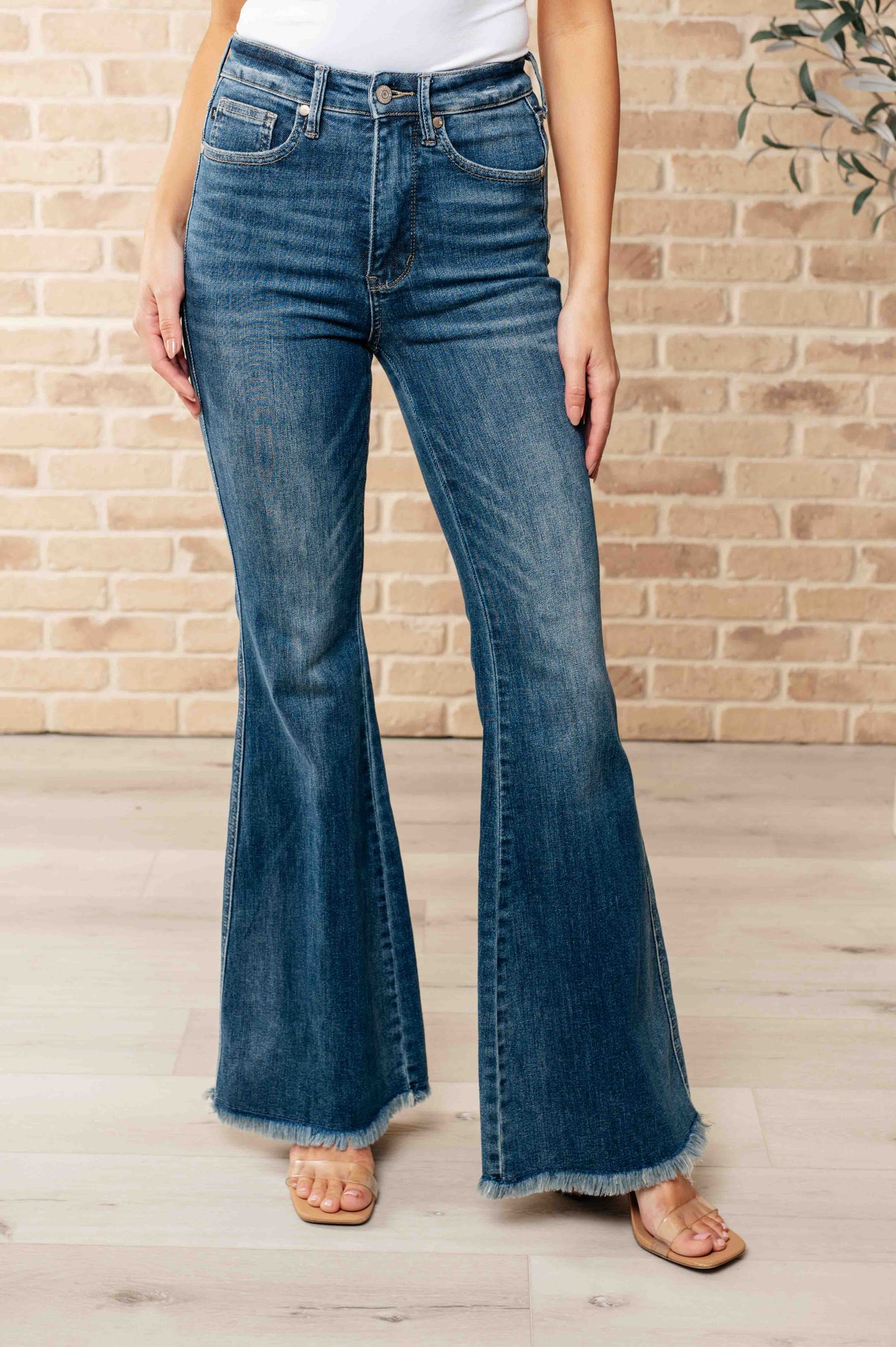 Miley High Waist Control Top Frayed Hem Flare Jeans - Judy Blue